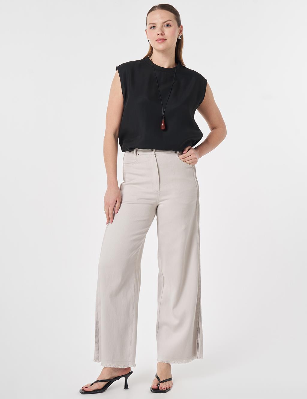 Dikiş Detaylı Non Denim Pantolon Açık Gri