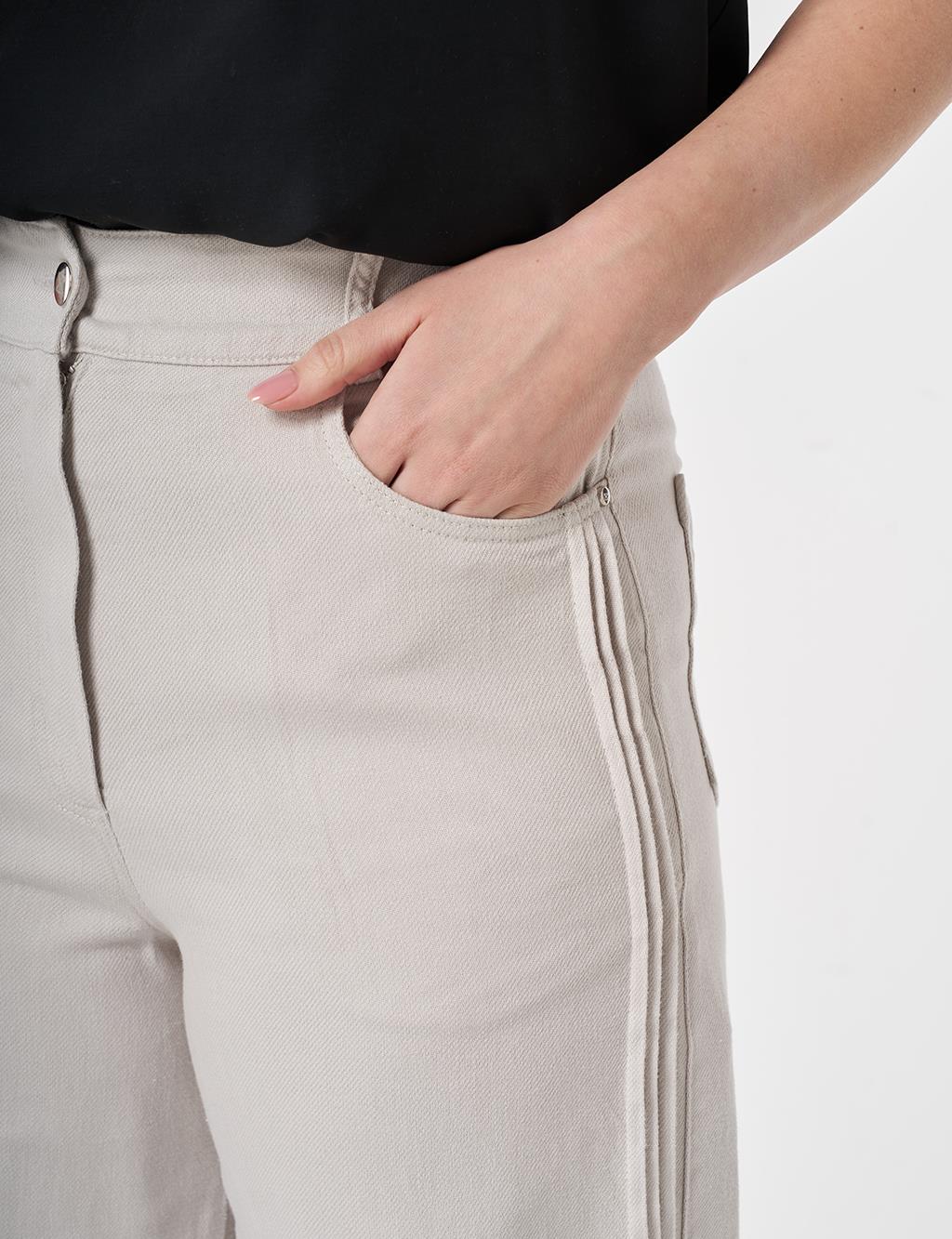 Dikiş Detaylı Non Denim Pantolon Açık Gri
