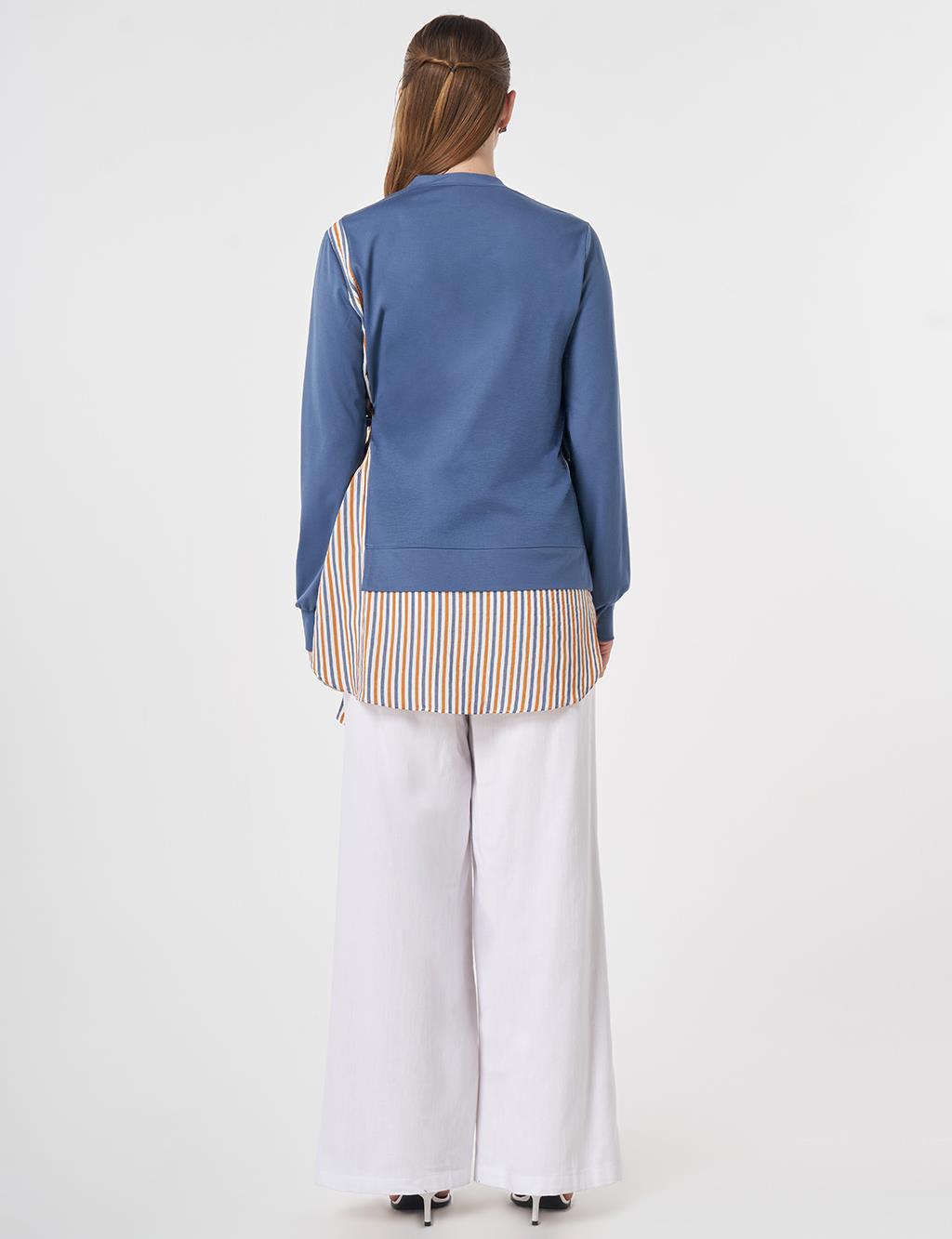 Shirt-Detail Rayon Sweatshirt Indigo
