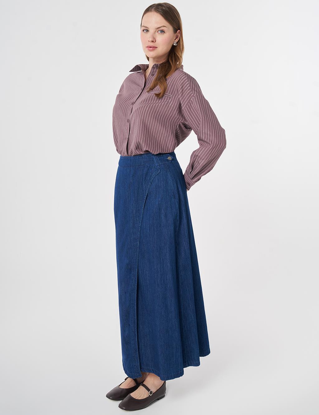 Anvelop Denim Etek İndigo