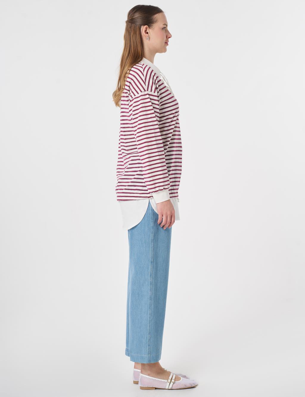 Shirt Detail Knit Sweatshirt Plum