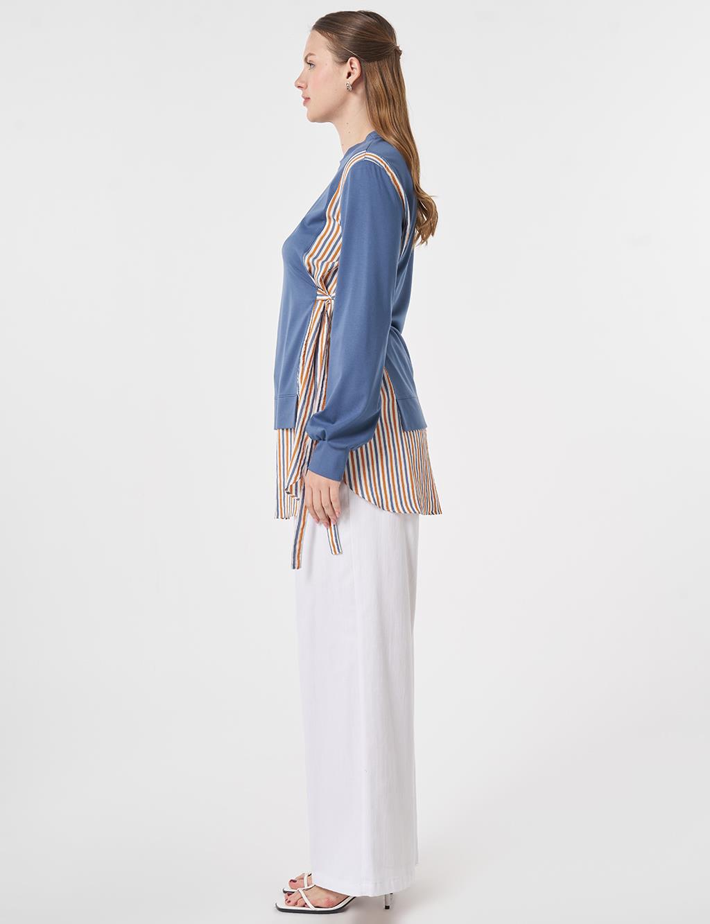 Shirt-Detail Rayon Sweatshirt Indigo
