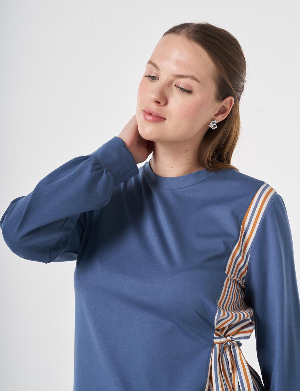 Shirt-Detail Rayon Sweatshirt Indigo