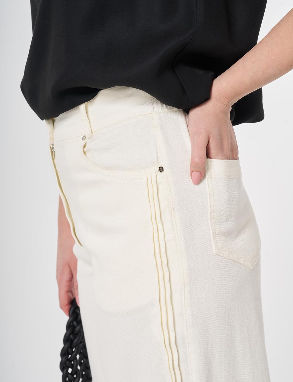 Dikiş Detaylı Non Denim Pantolon Ekru 