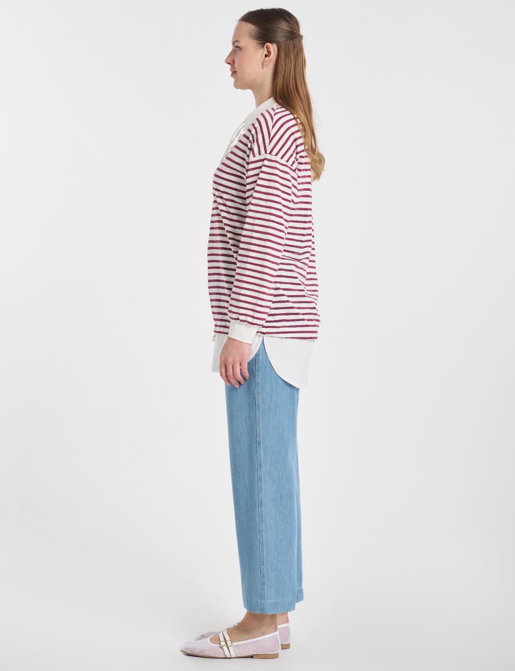 Shirt Detail Knit Sweatshirt Plum