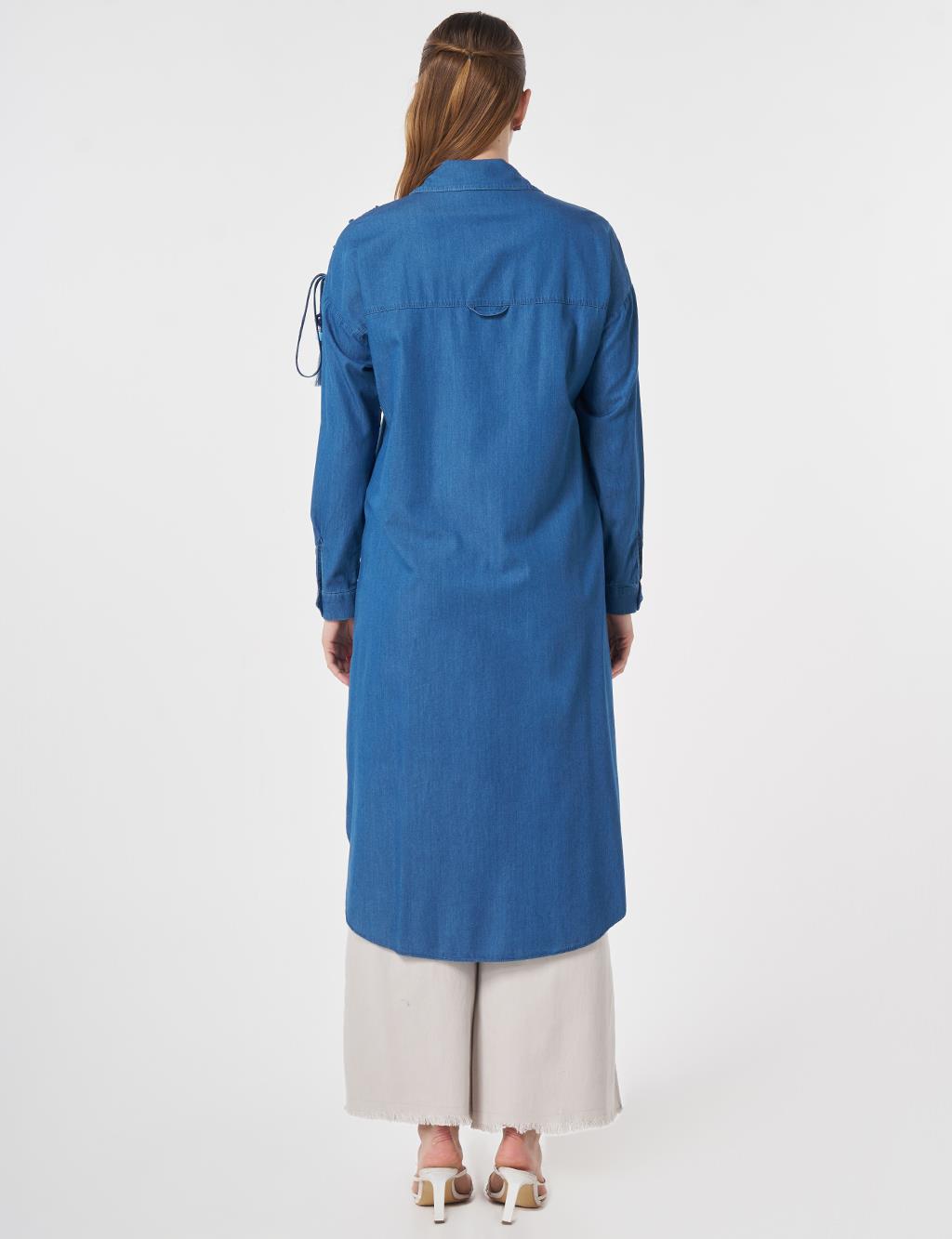 Bağcık Detaylı Denim Tunik İndigo