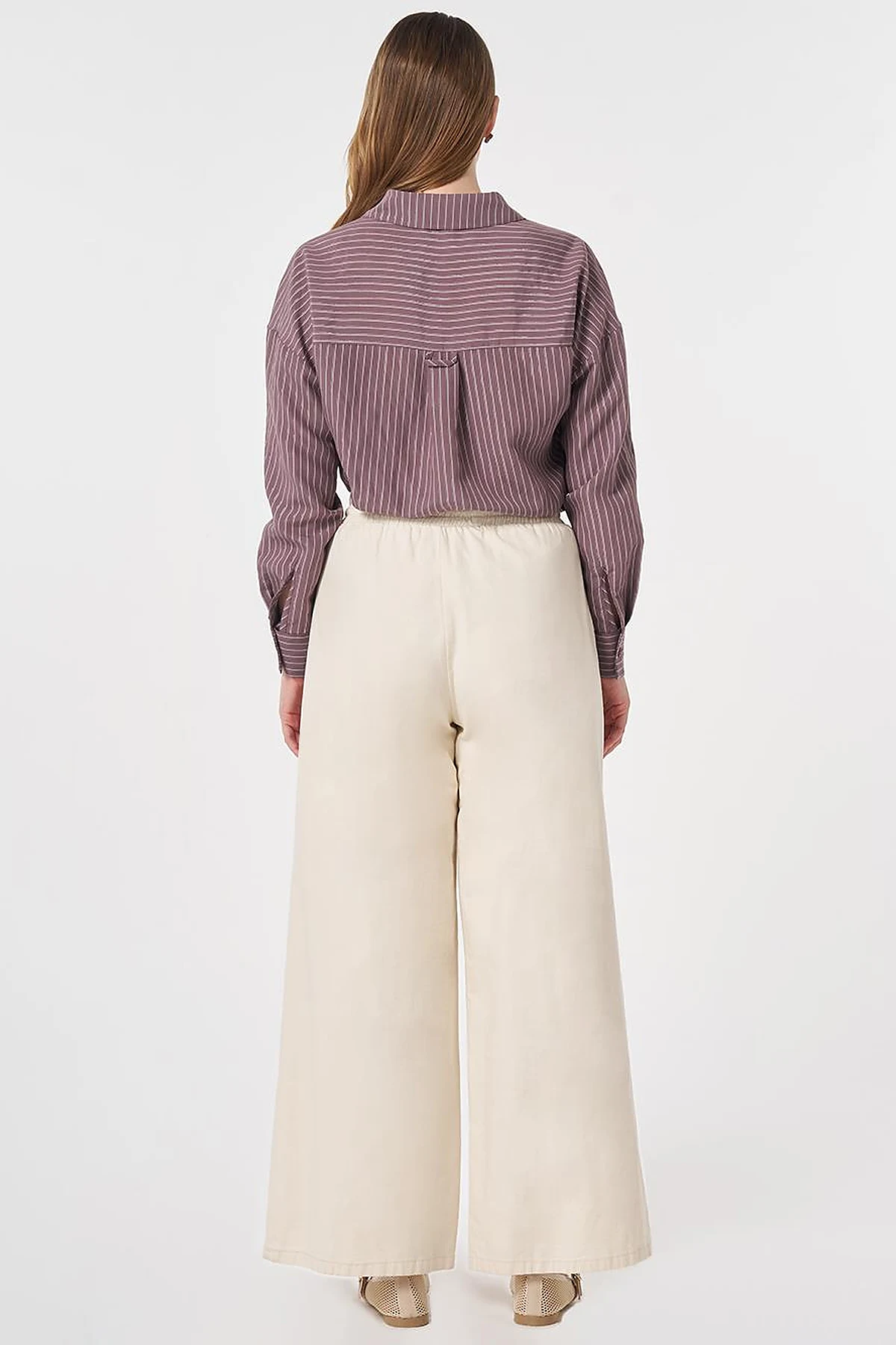 Elastic Waist Relaxed Fit Pants Cream