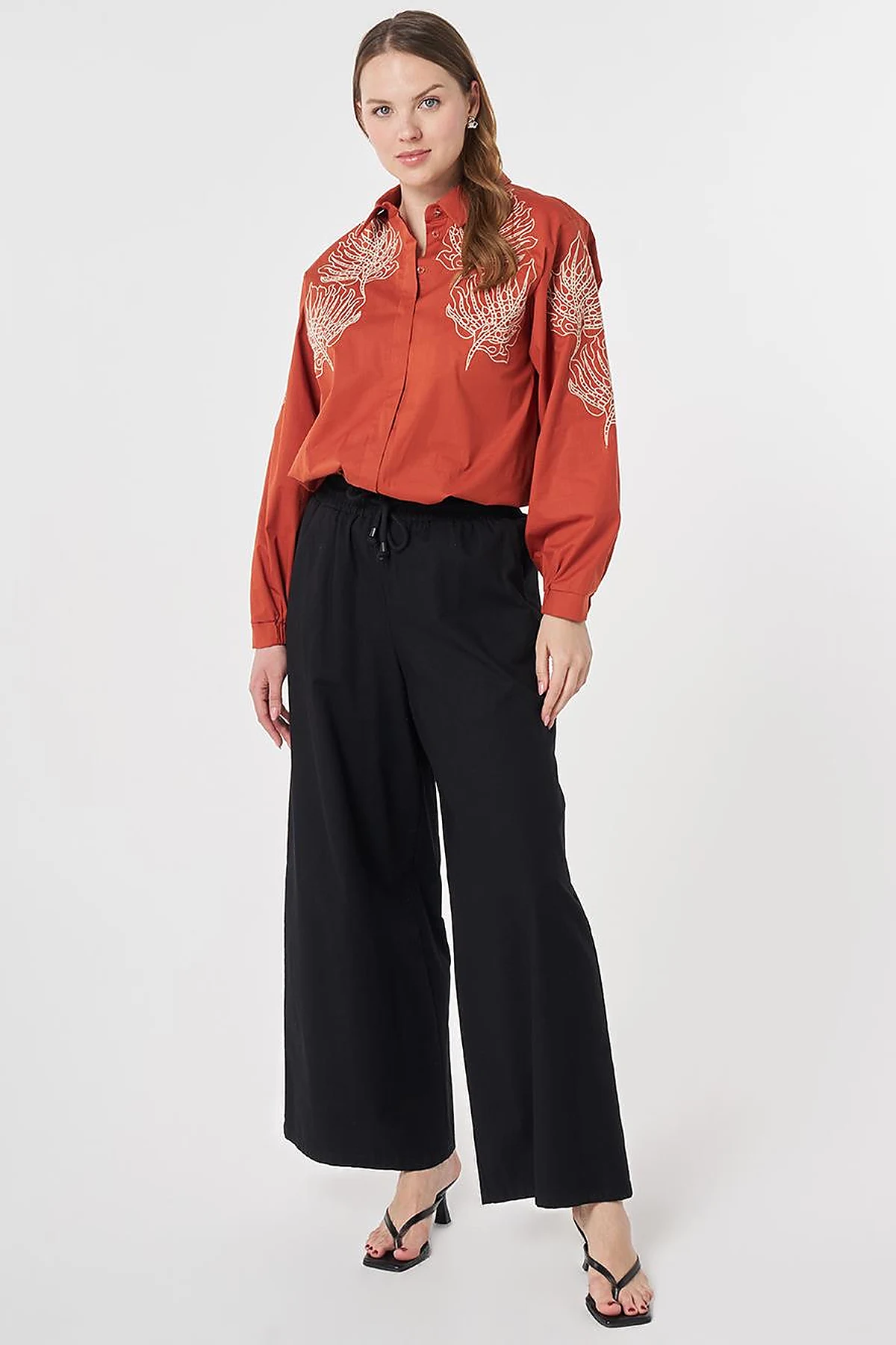 Elastic Waist Relaxed Fit Pants Black