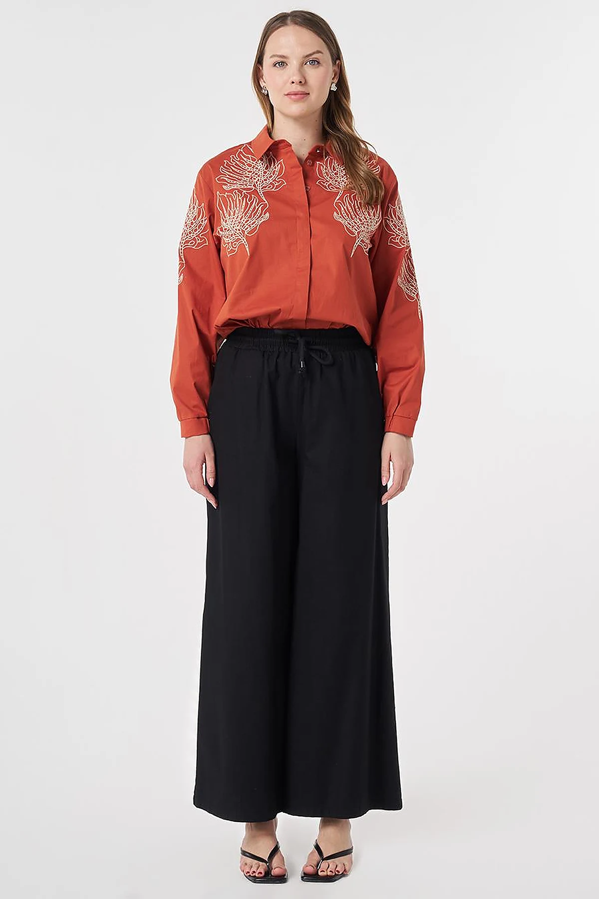 Elastic Waist Relaxed Fit Pants Black