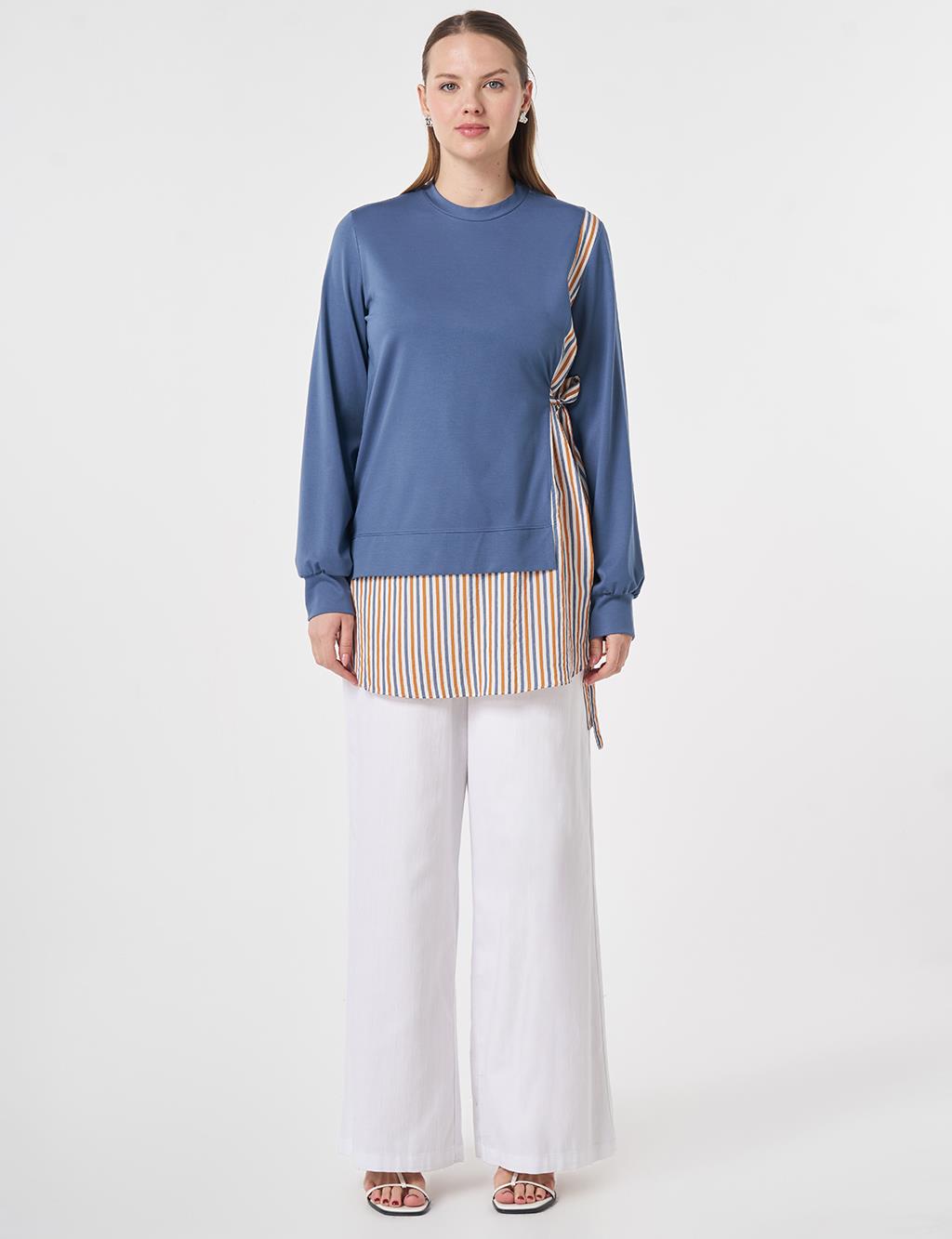 Shirt-Detail Rayon Sweatshirt Indigo