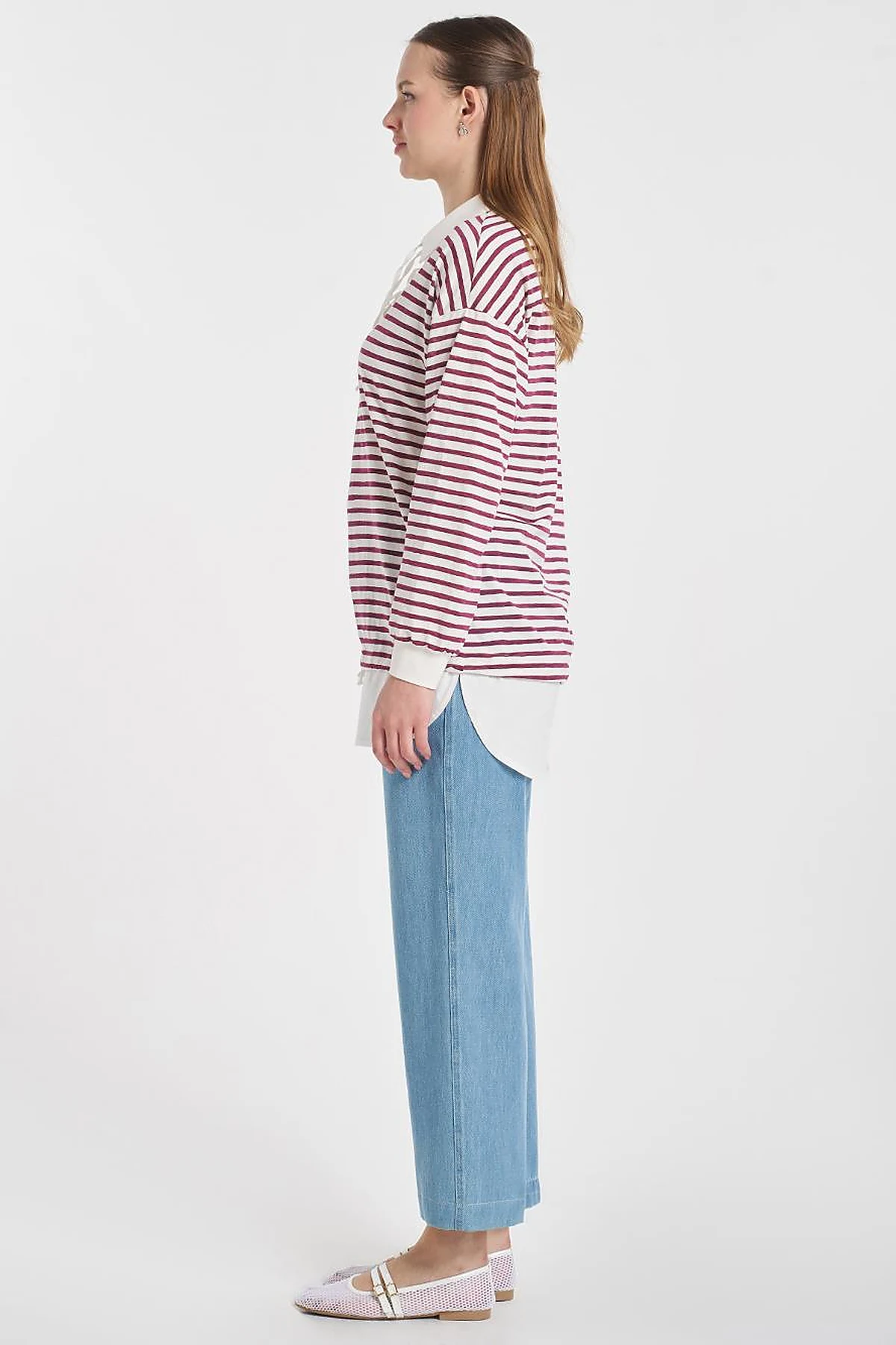 Shirt Detail Knit Sweatshirt Plum