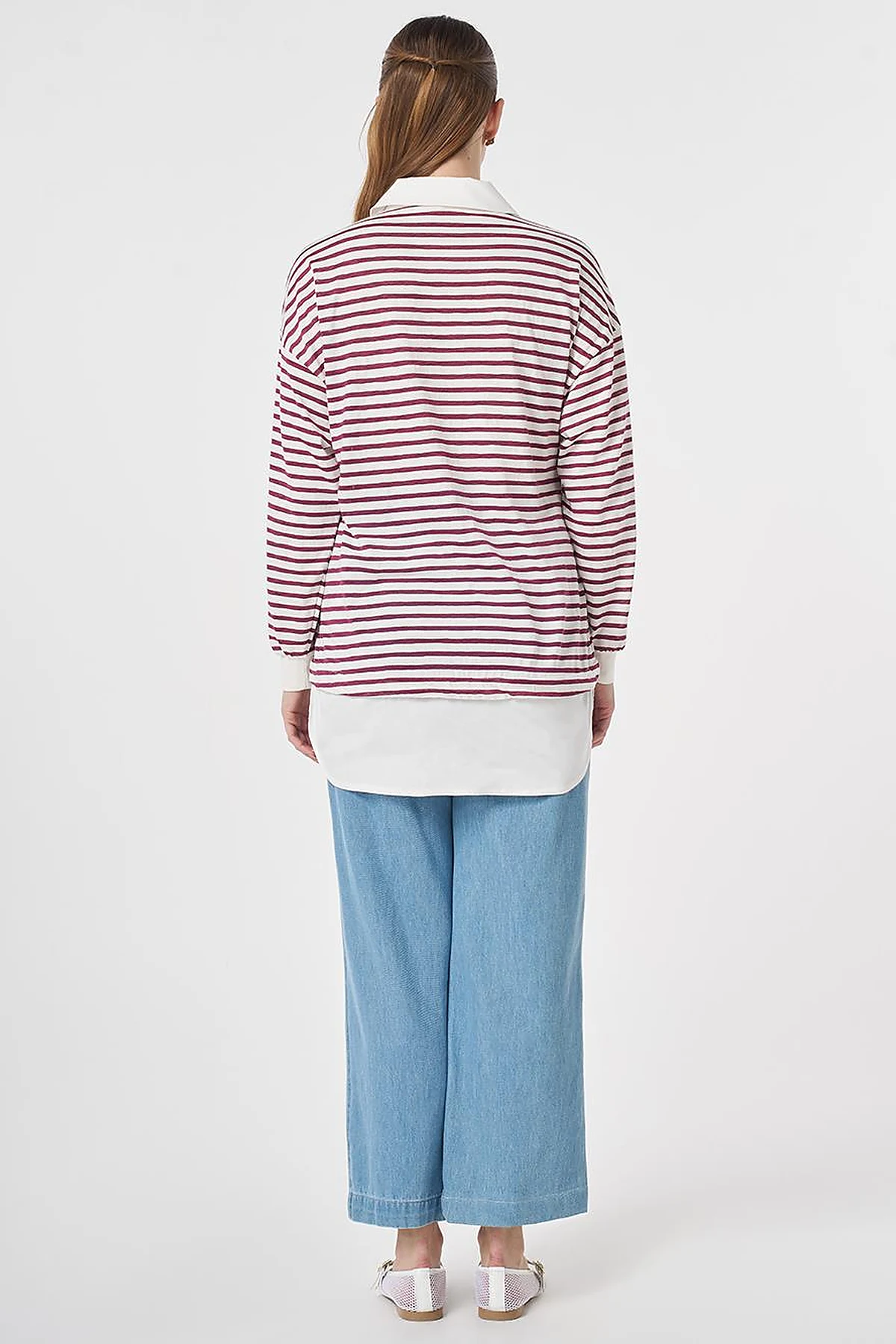 Shirt Detail Knit Sweatshirt Plum