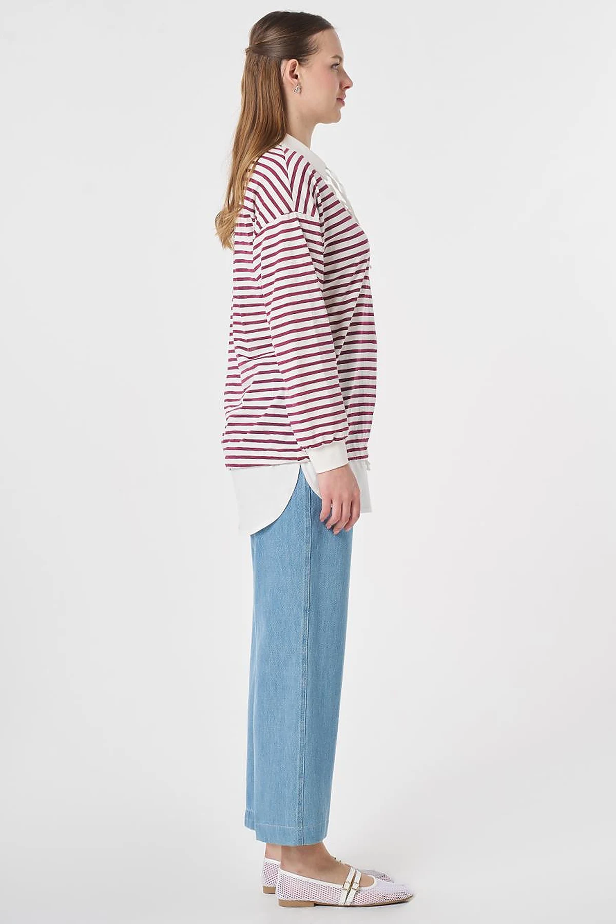 Shirt Detail Knit Sweatshirt Plum