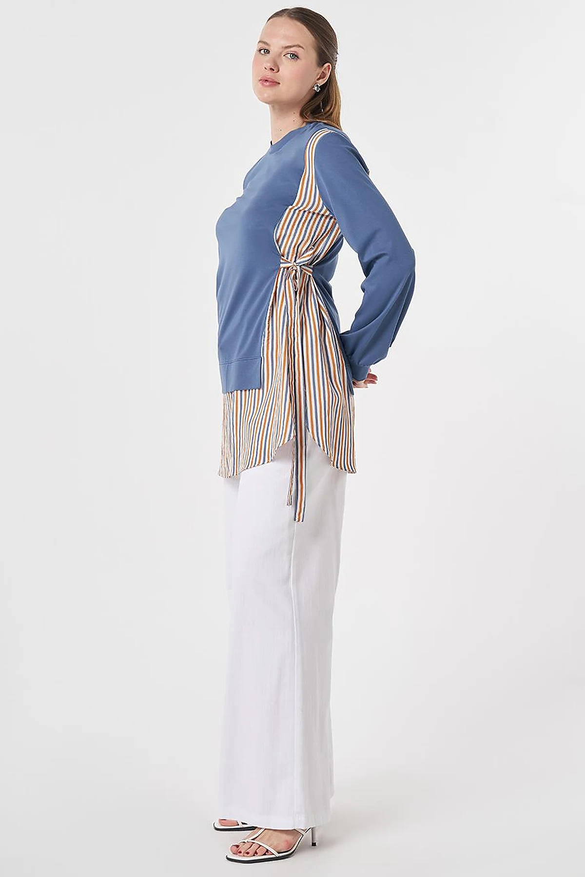 Shirt-Detail Rayon Sweatshirt Indigo
