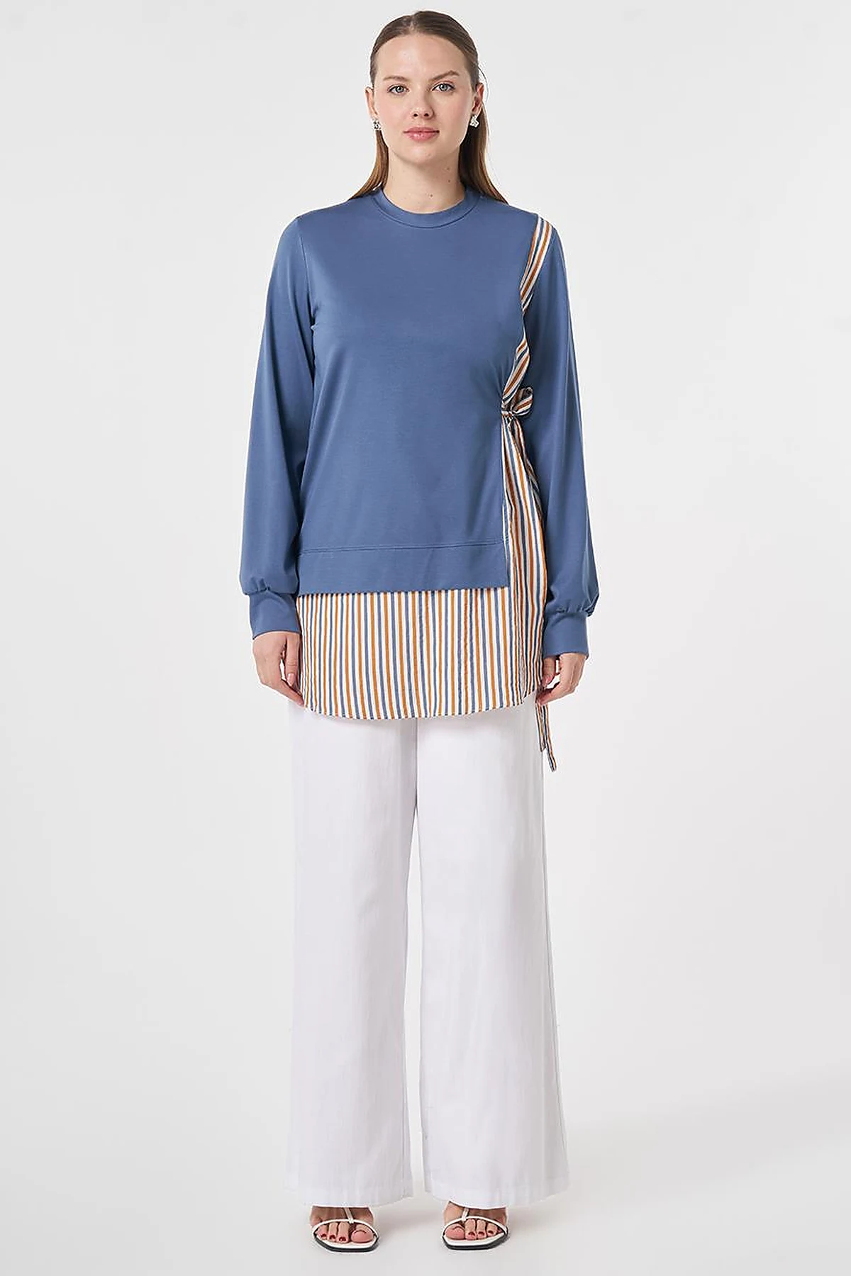 Shirt-Detail Rayon Sweatshirt Indigo