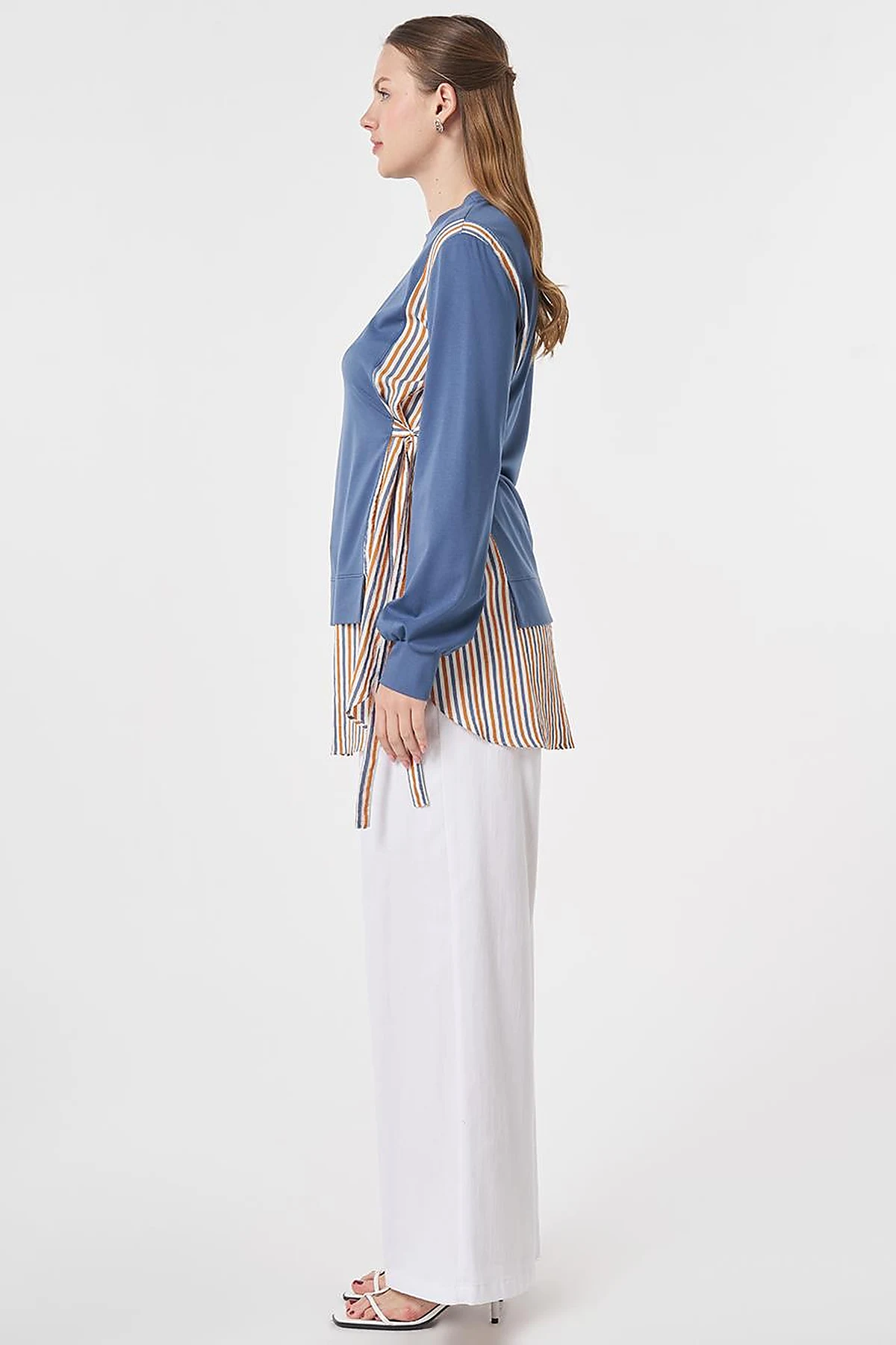 Shirt-Detail Rayon Sweatshirt Indigo