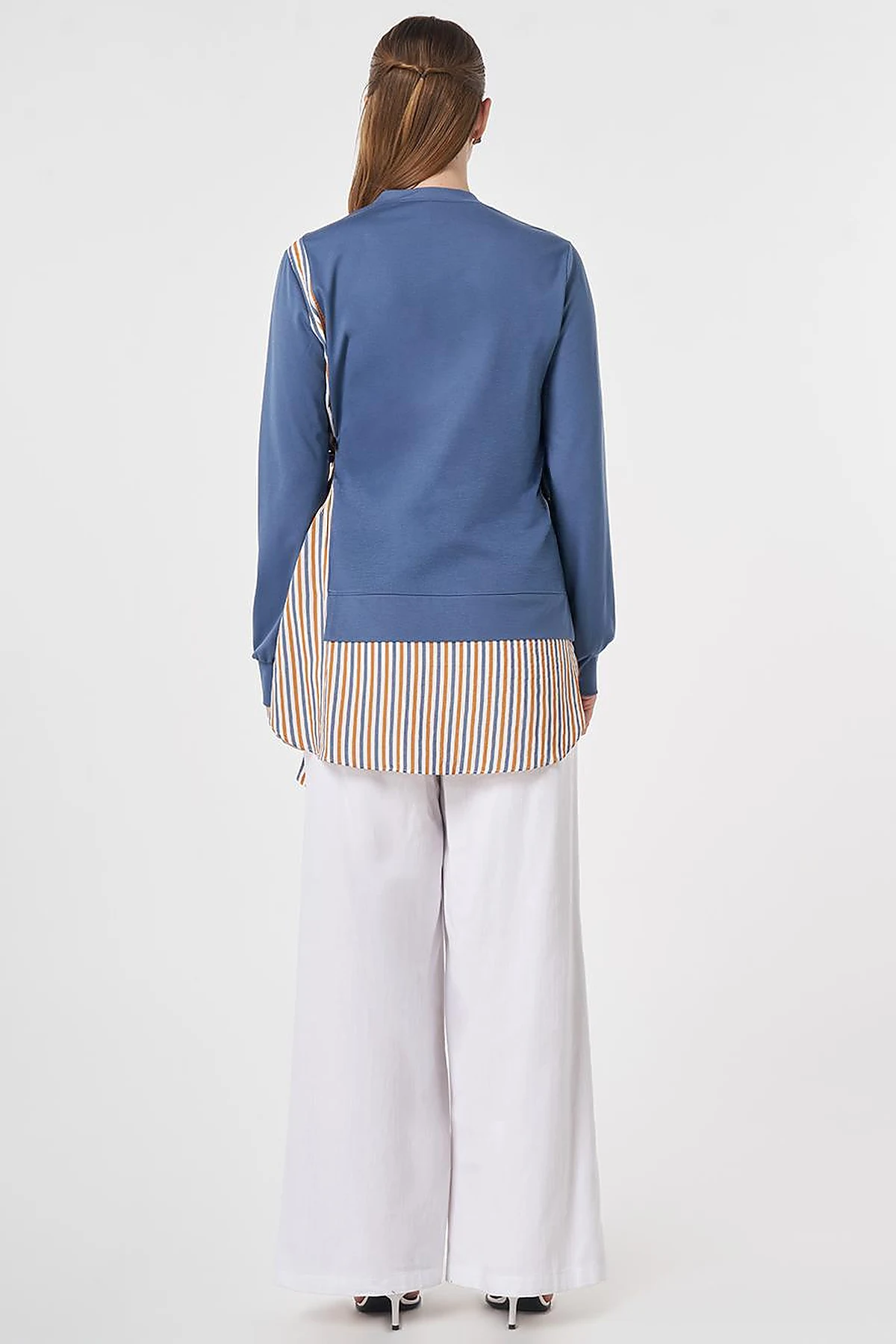 Shirt-Detail Rayon Sweatshirt Indigo