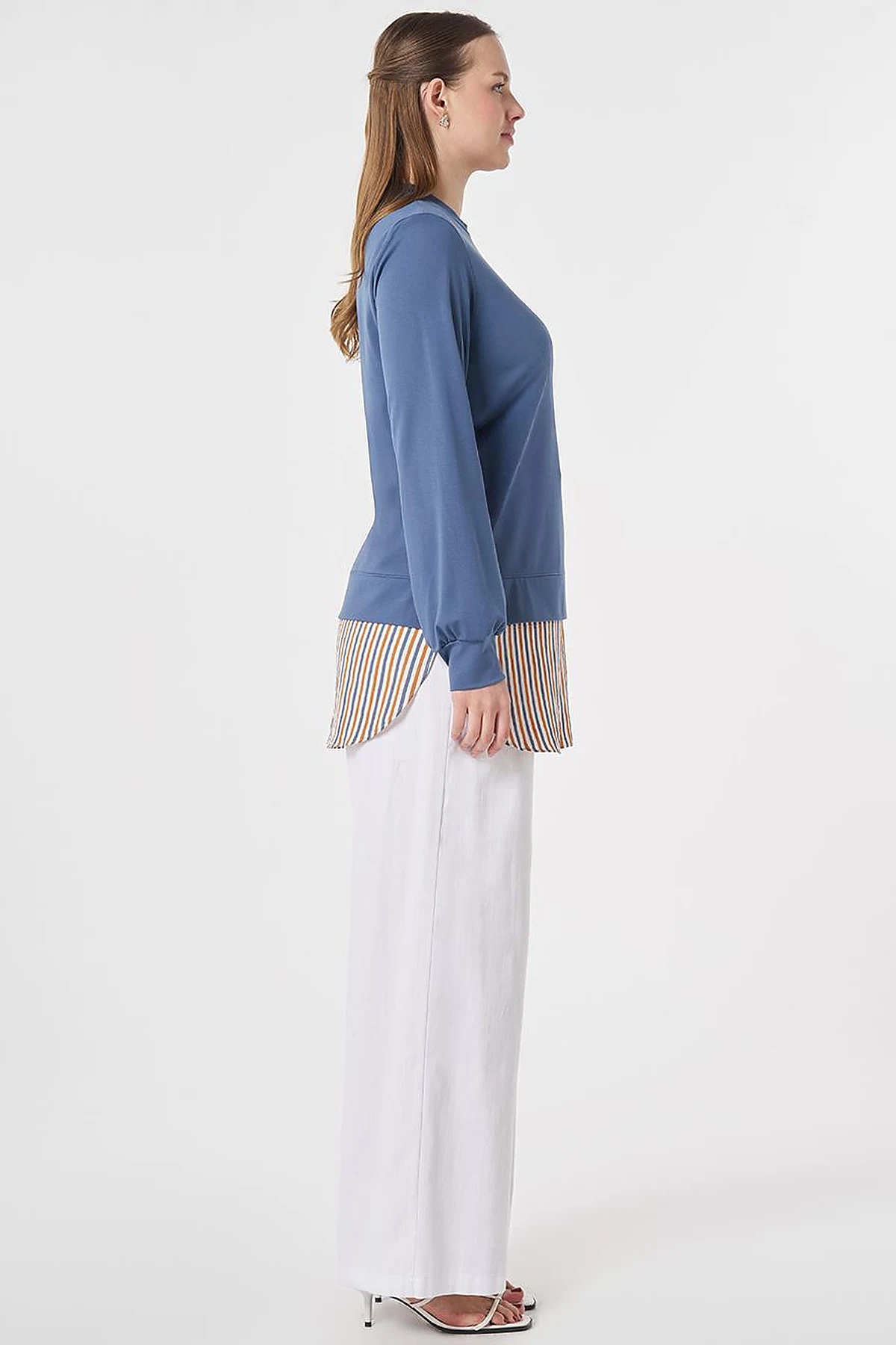 Shirt-Detail Rayon Sweatshirt Indigo