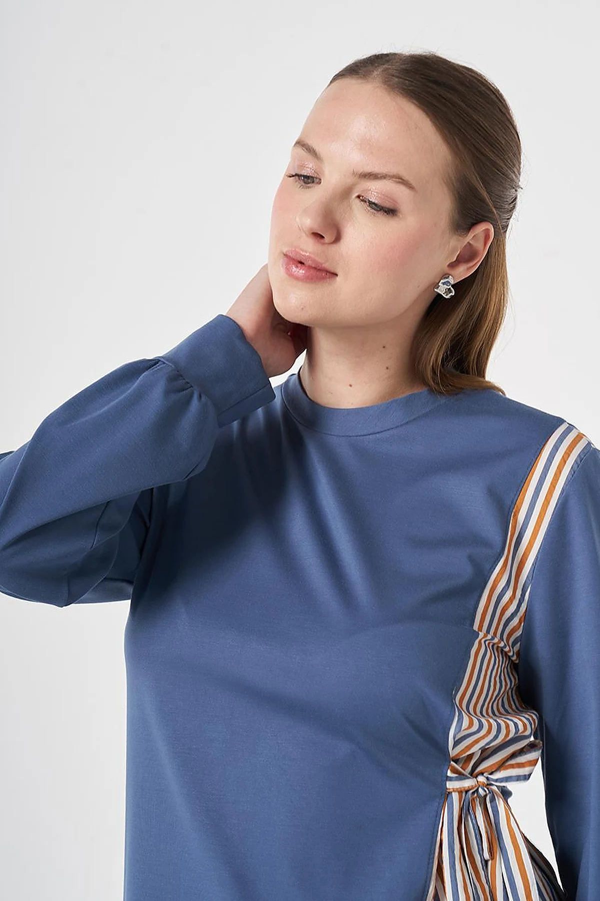 Shirt-Detail Rayon Sweatshirt Indigo