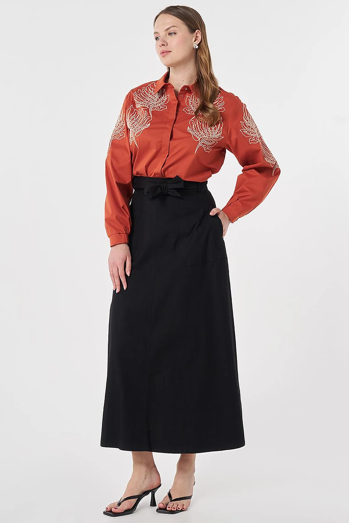 Belted Canvas Skirt Black