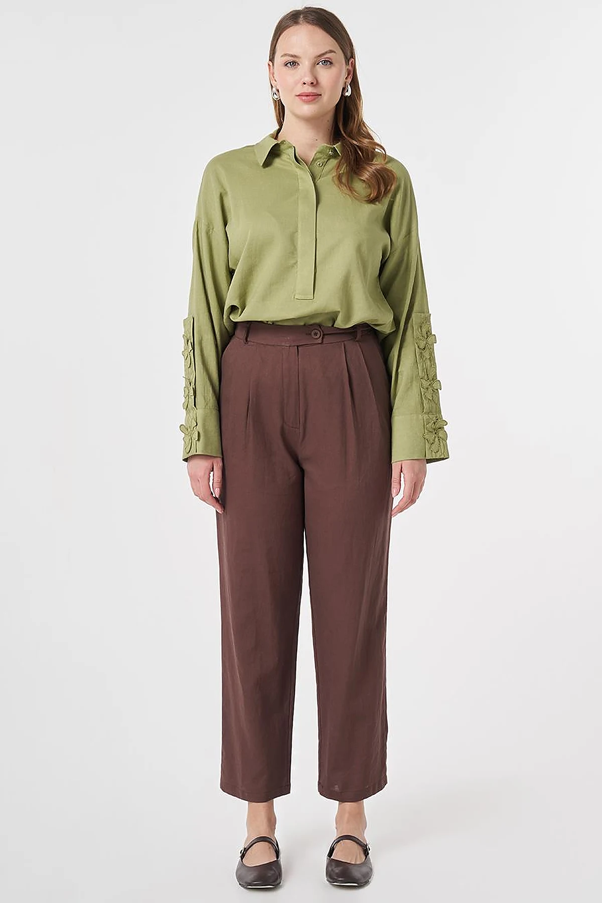 Pleated Linen Trousers Chocolate