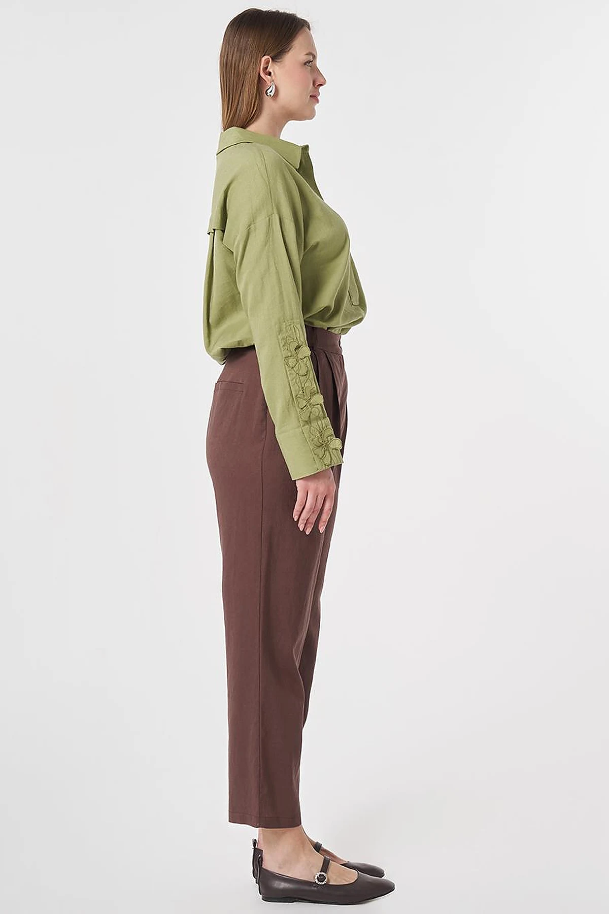Pleated Linen Trousers Chocolate