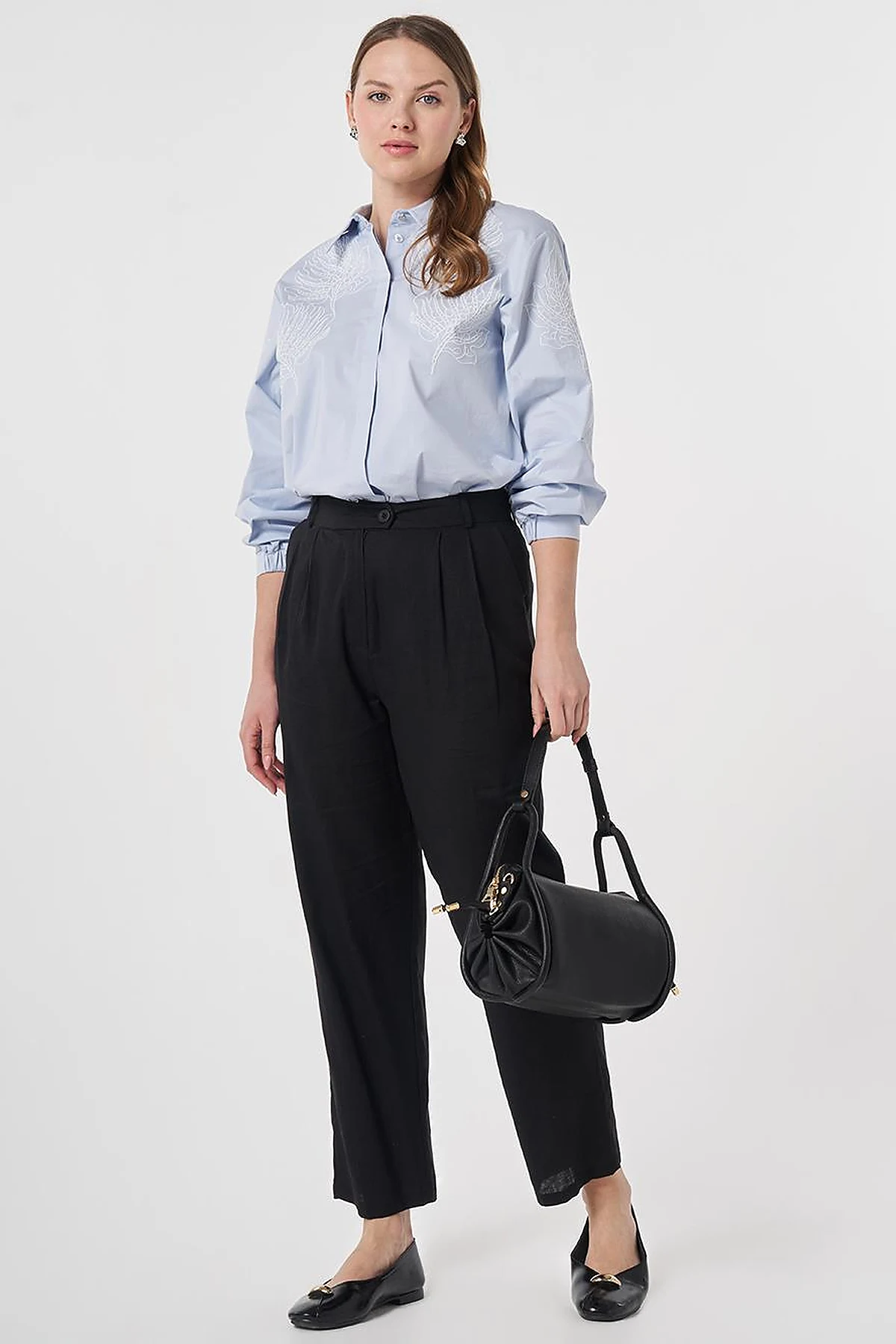 Pleated Linen Trousers Black