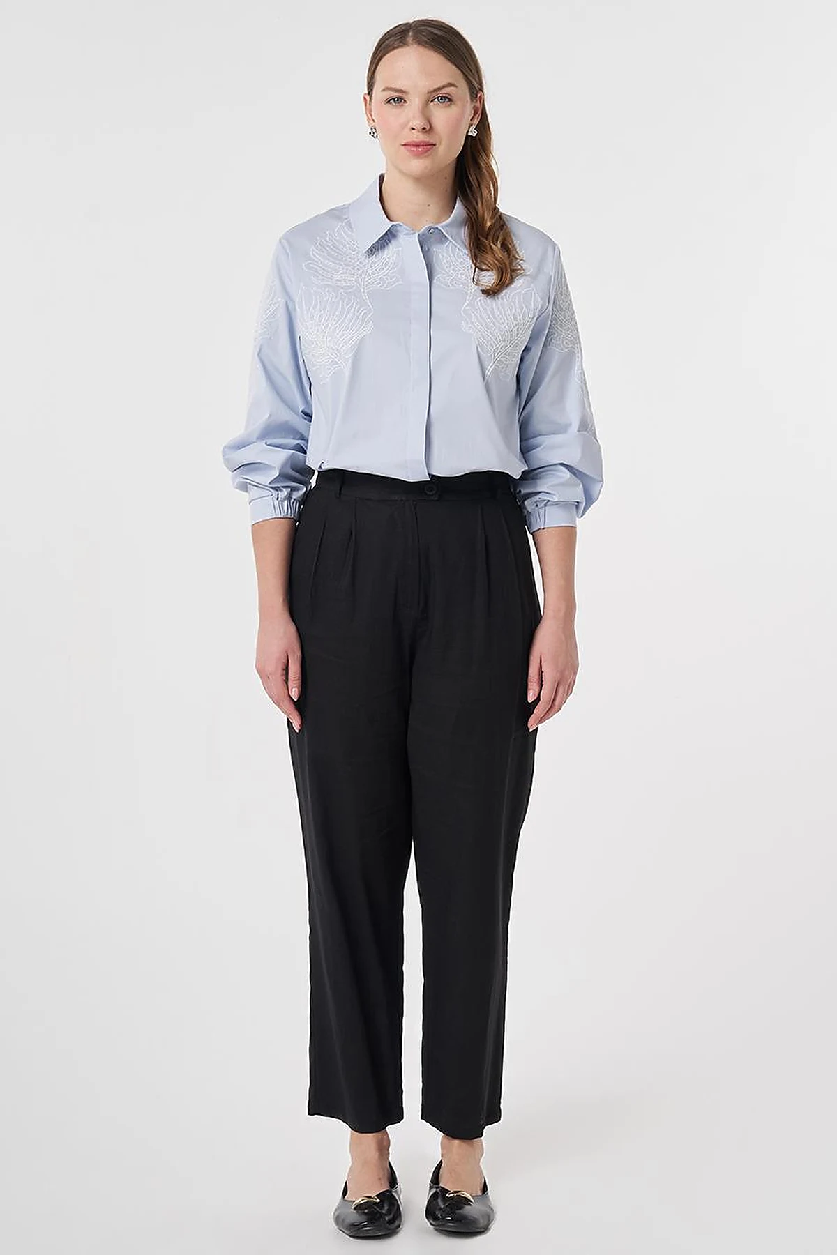 Pleated Linen Trousers Black
