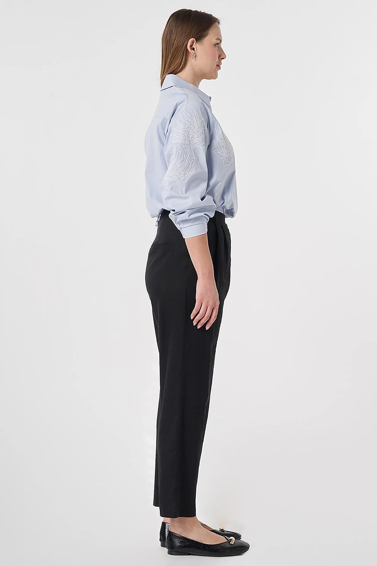 Pleated Linen Trousers Black