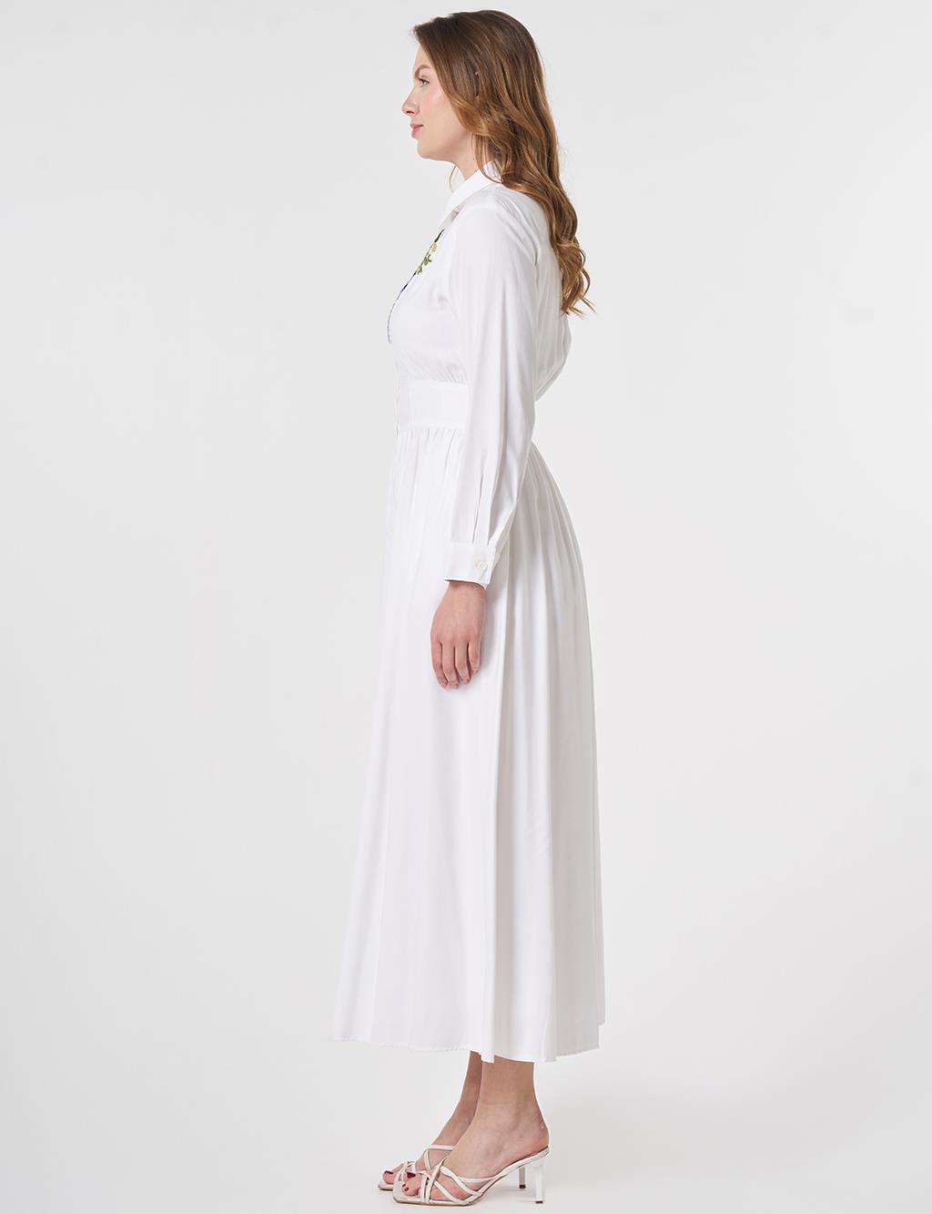 Embroidered Detail Modal Dress Optical White