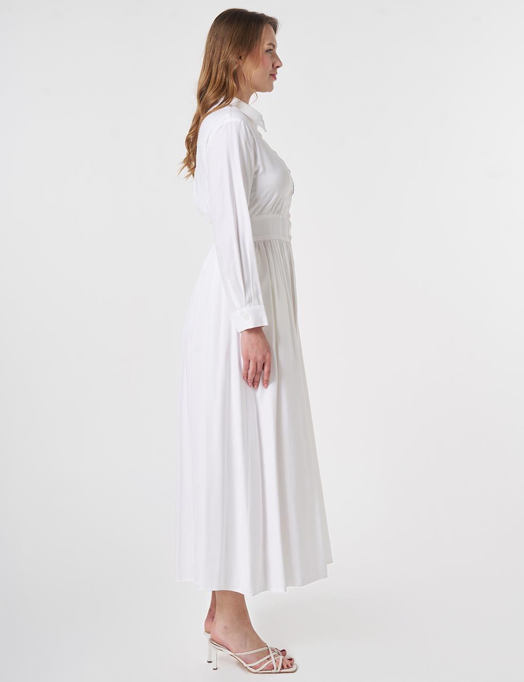 Embroidered Detail Modal Dress Optical White