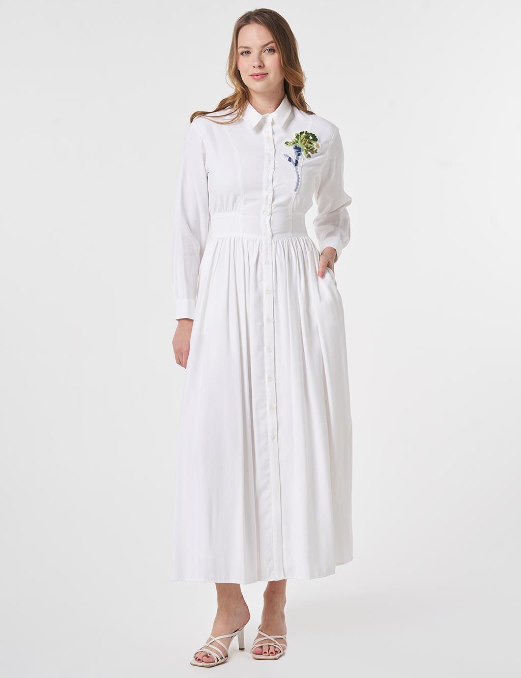 Embroidered Detail Modal Dress Optical White