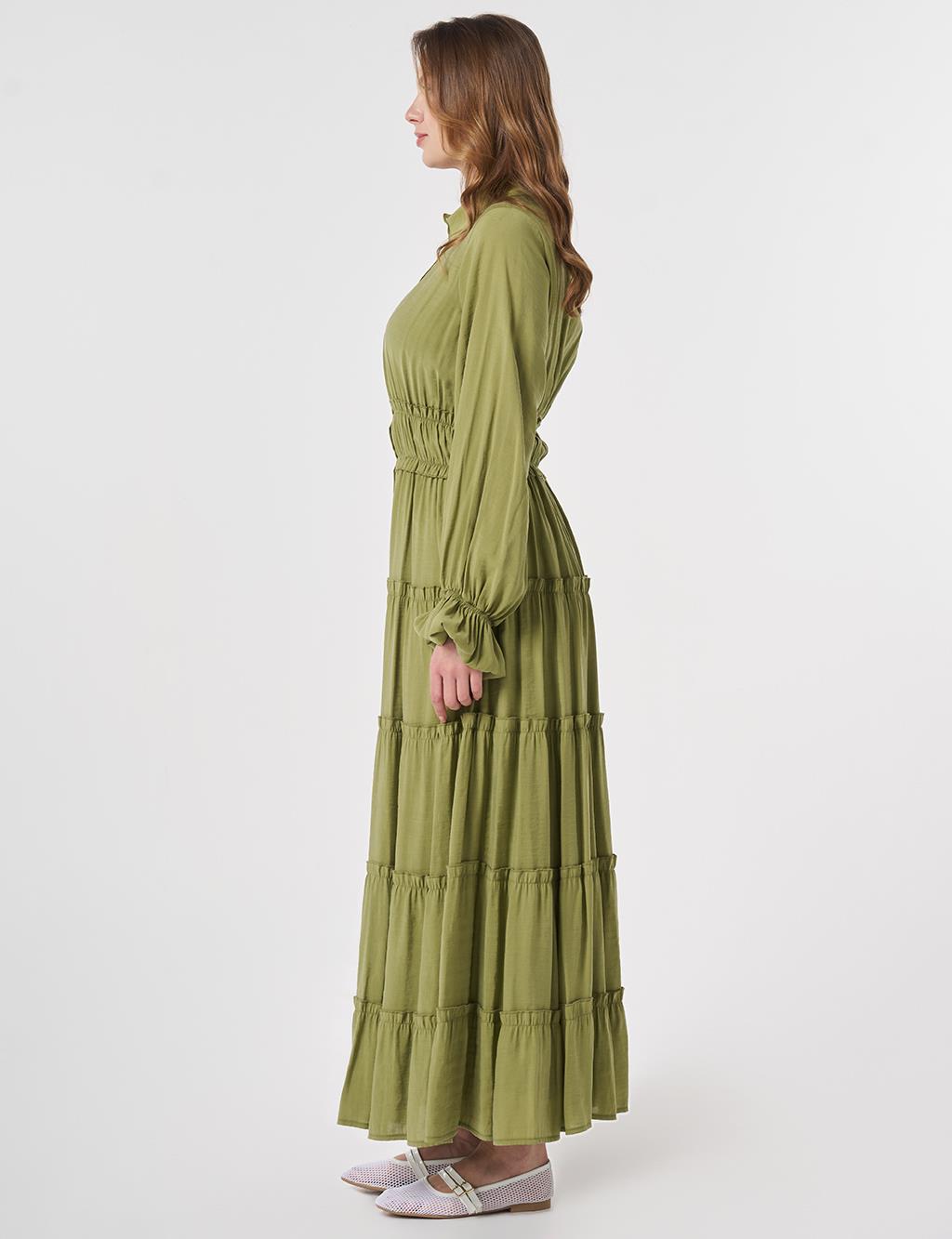 Ruffled Modal Dress Matcha Green