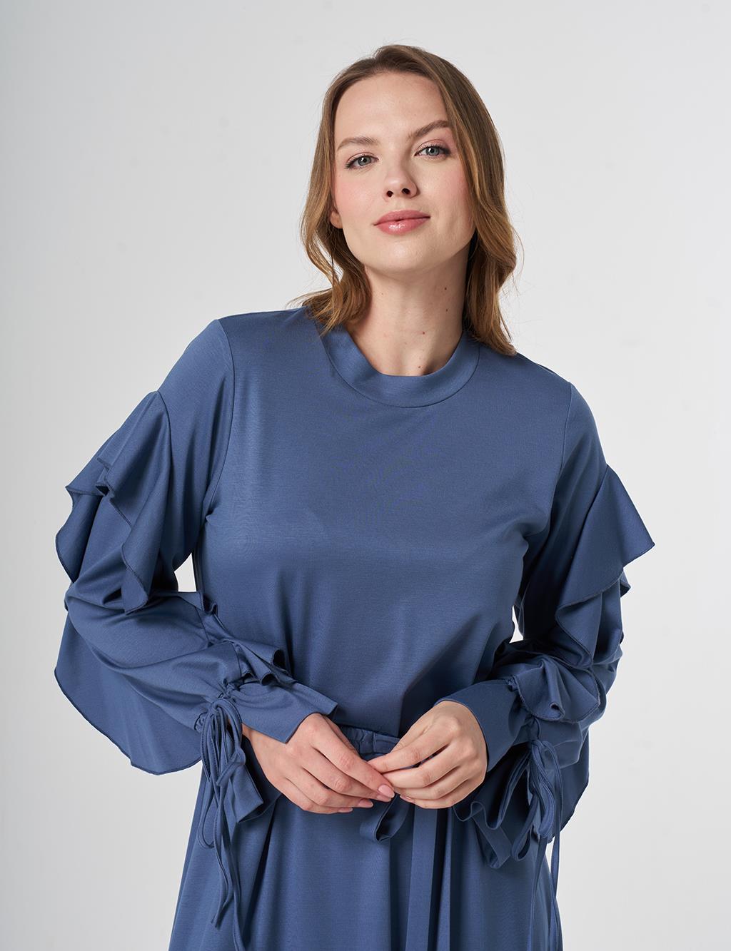 Ruffle Detail Jersey Dress Indigo