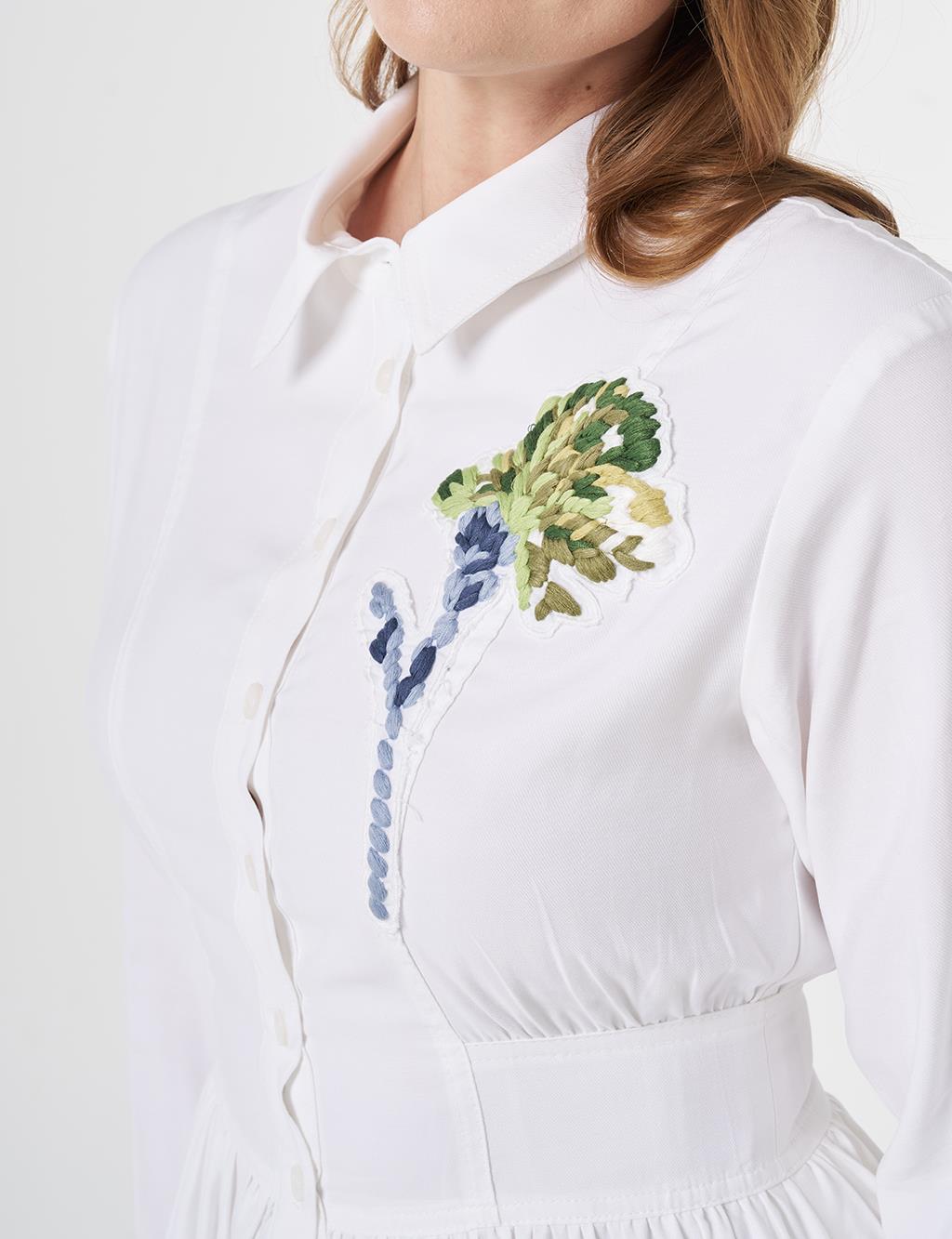 Embroidered Detail Modal Dress Optical White