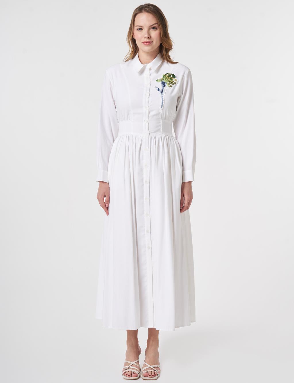 Embroidered Detail Modal Dress Optical White