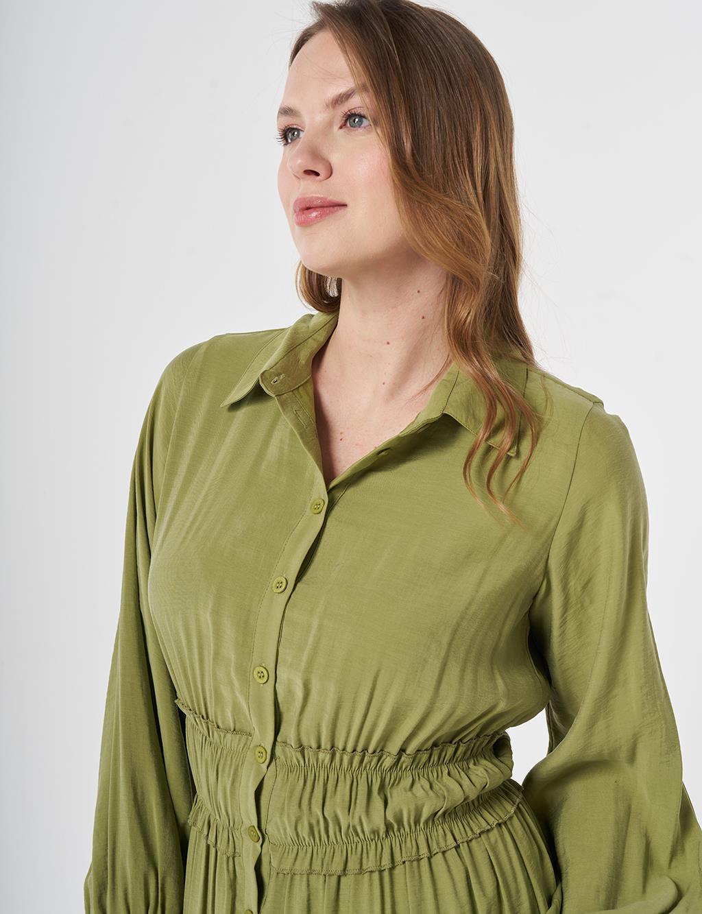 Ruffled Modal Dress Matcha Green