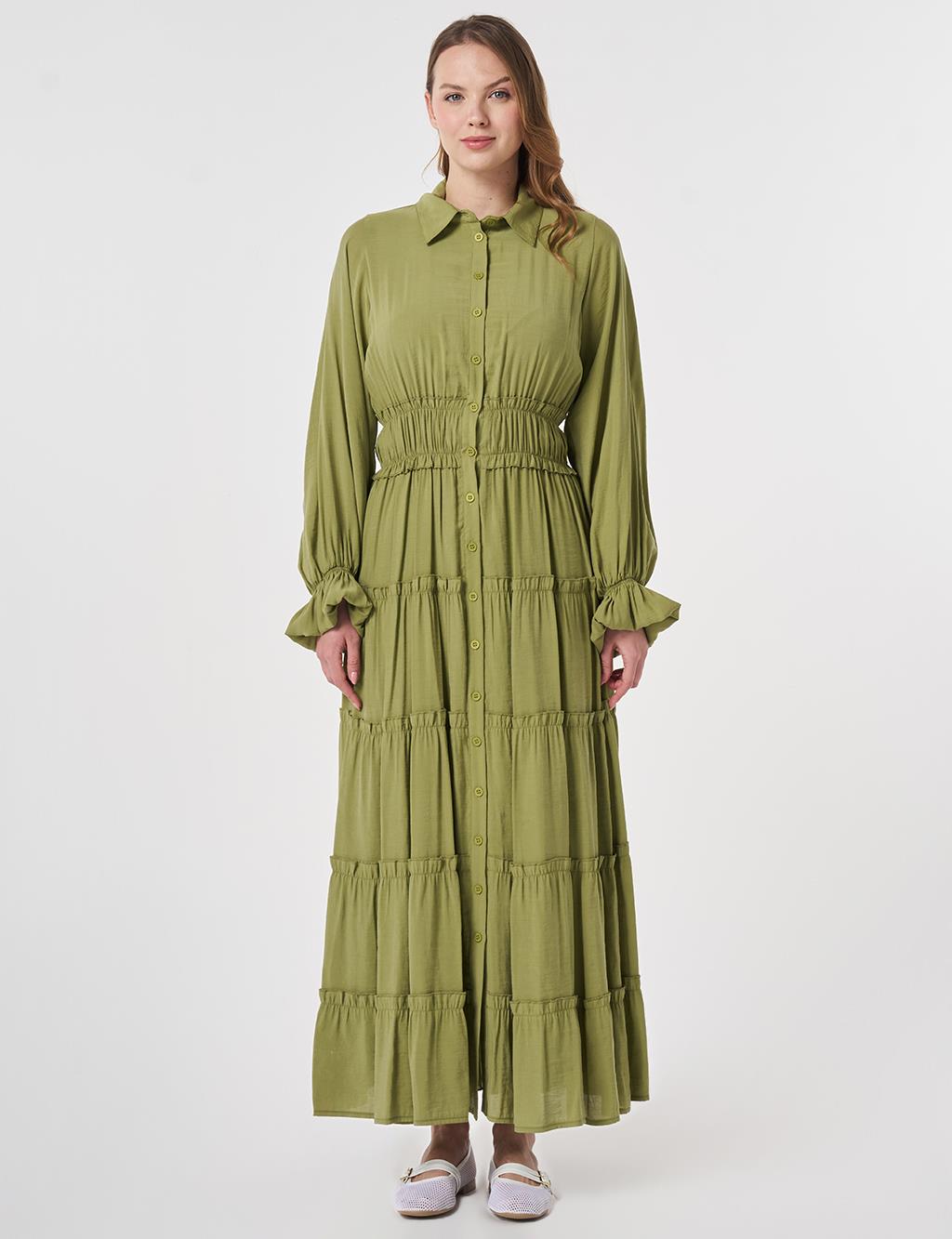 Ruffled Modal Dress Matcha Green