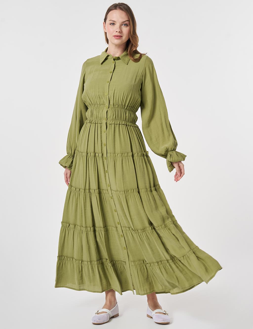 Ruffled Modal Dress Matcha Green