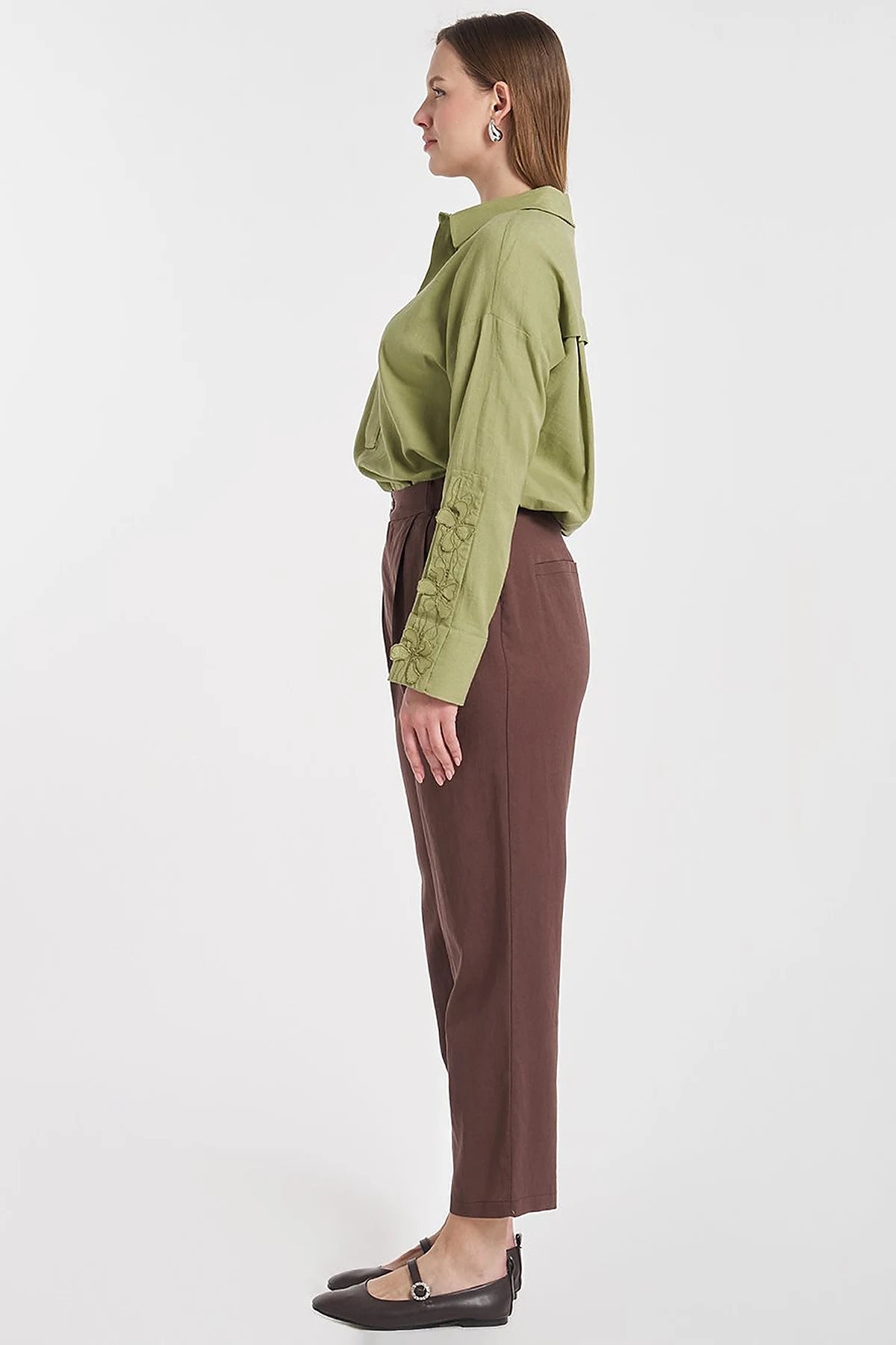 Pleated Linen Trousers Chocolate