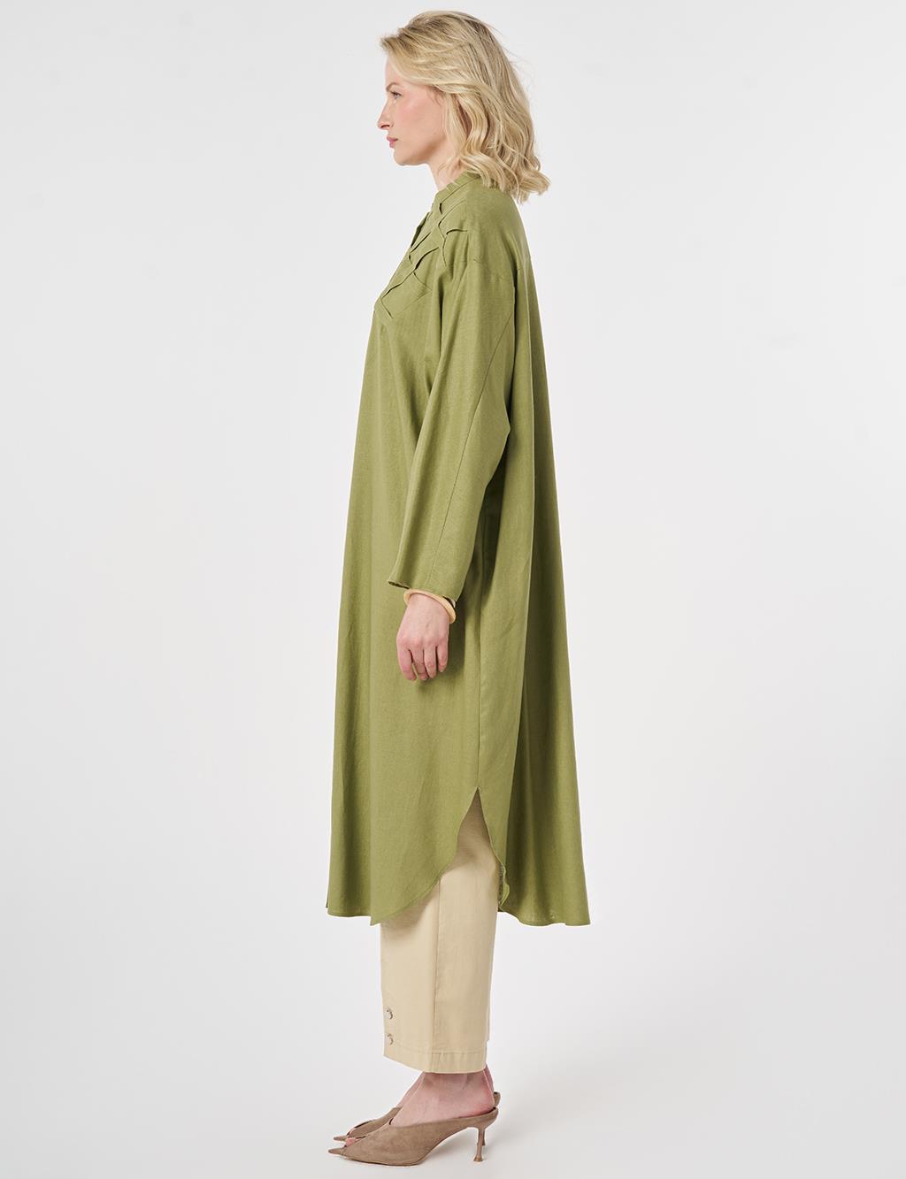 Lattice Knit Linen Lyocell Tunic Matcha Green