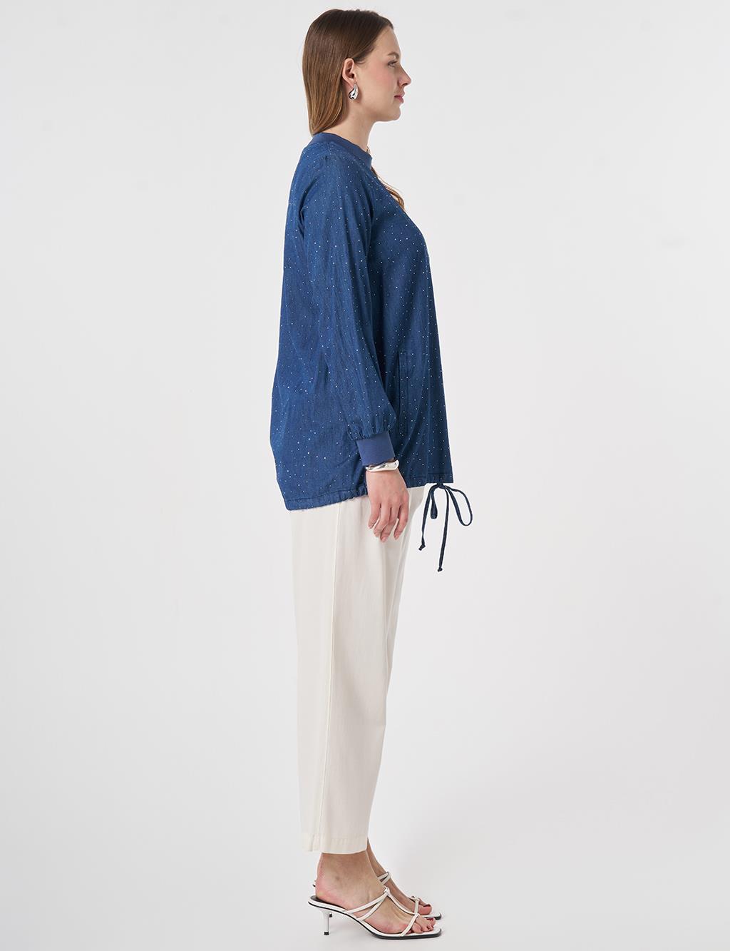 College Collar Denim Blouse Indigo