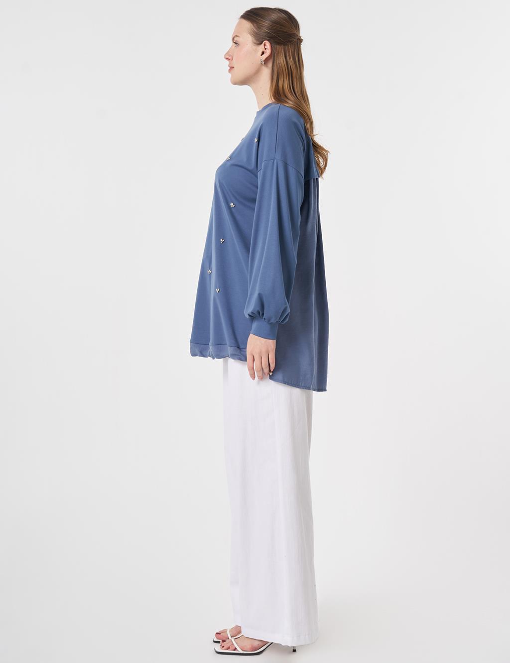 Stone-Embellished Rayon Tunic Indigo