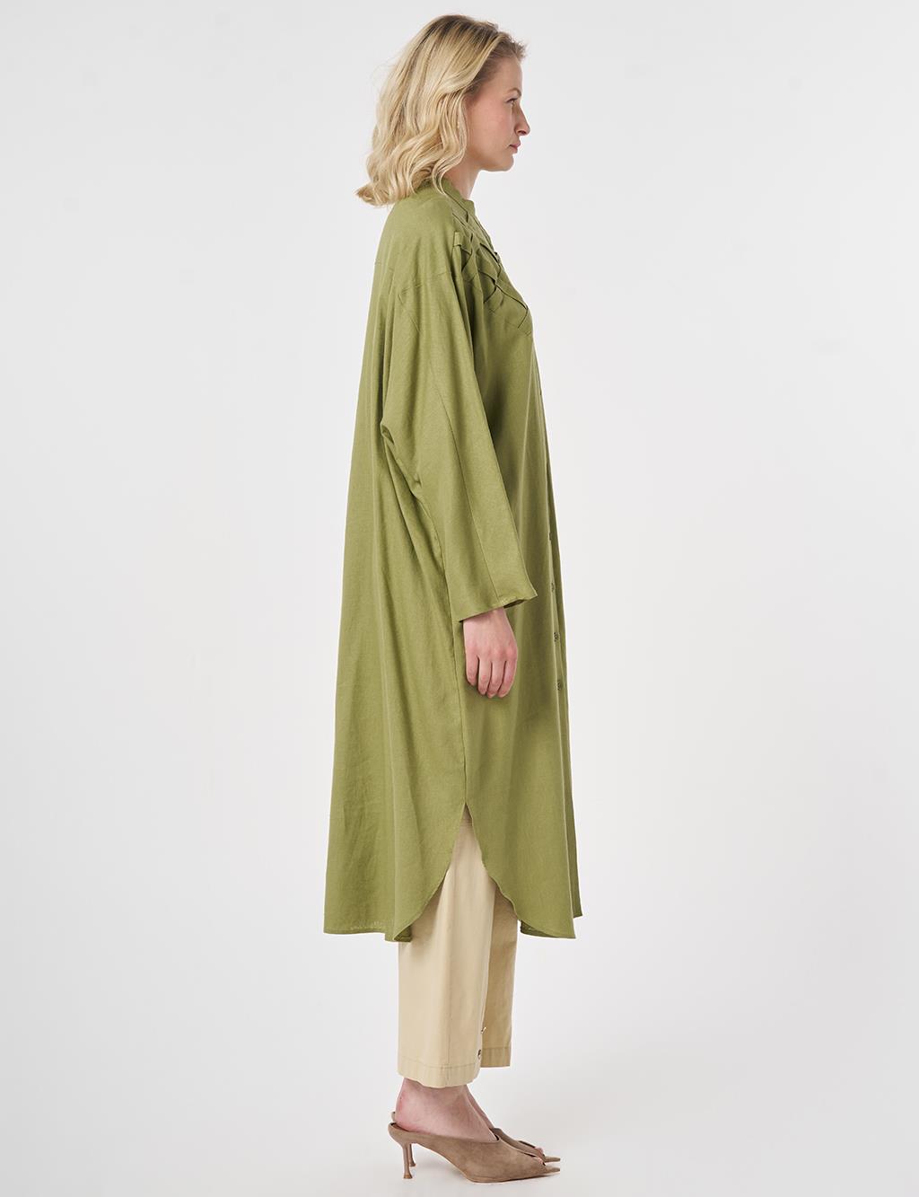 Lattice Knit Linen Lyocell Tunic Matcha Green