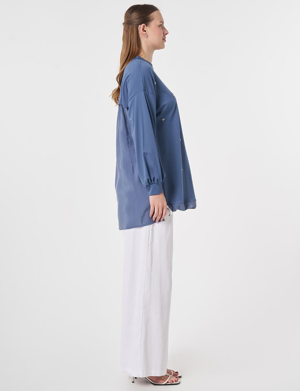 Stone-Embellished Rayon Tunic Indigo