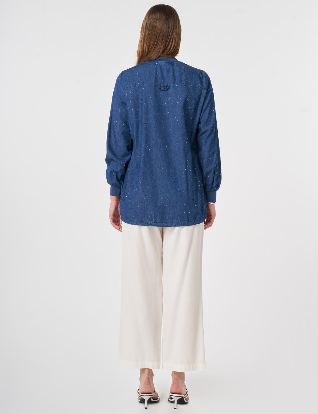 College Collar Denim Blouse Indigo