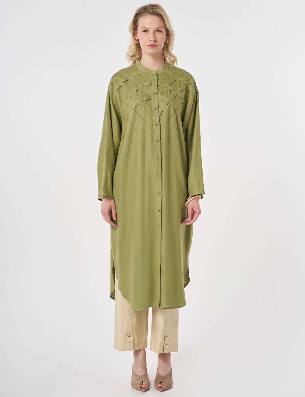 Lattice Knit Linen Lyocell Tunic Matcha Green