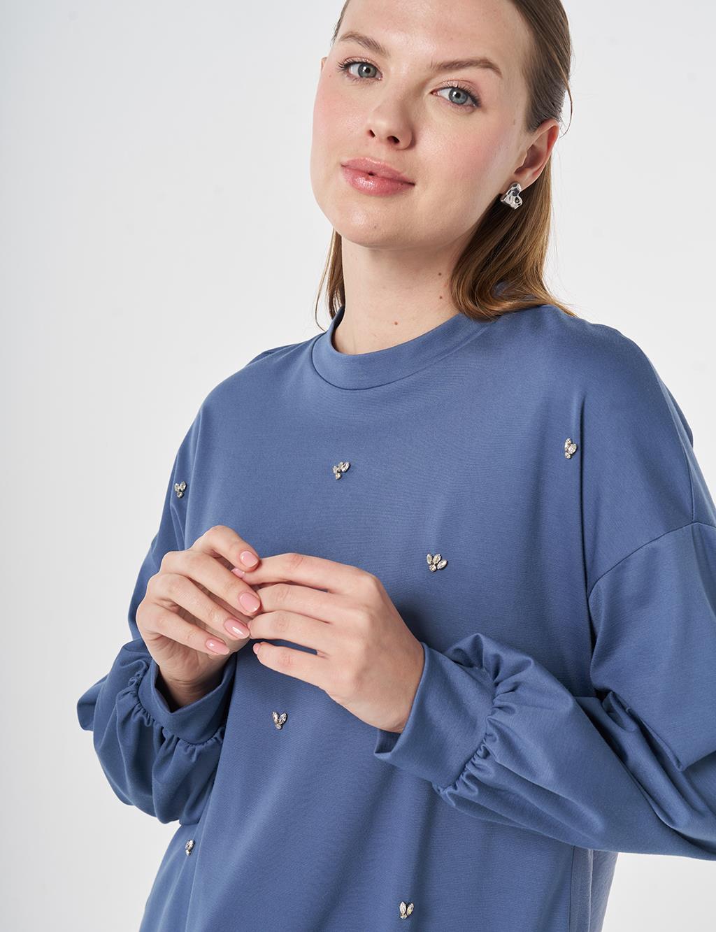 Stone-Embellished Rayon Tunic Indigo