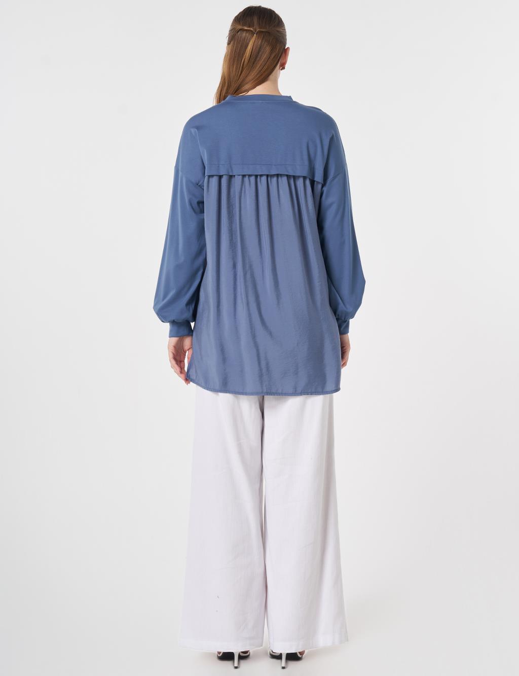 Stone-Embellished Rayon Tunic Indigo
