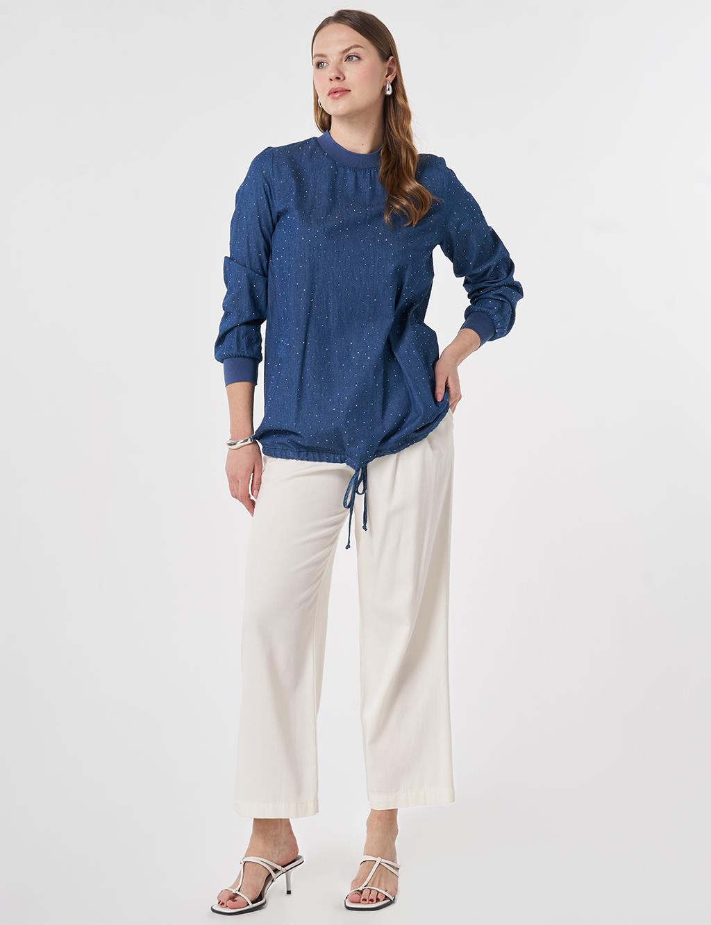 College Collar Denim Blouse Indigo